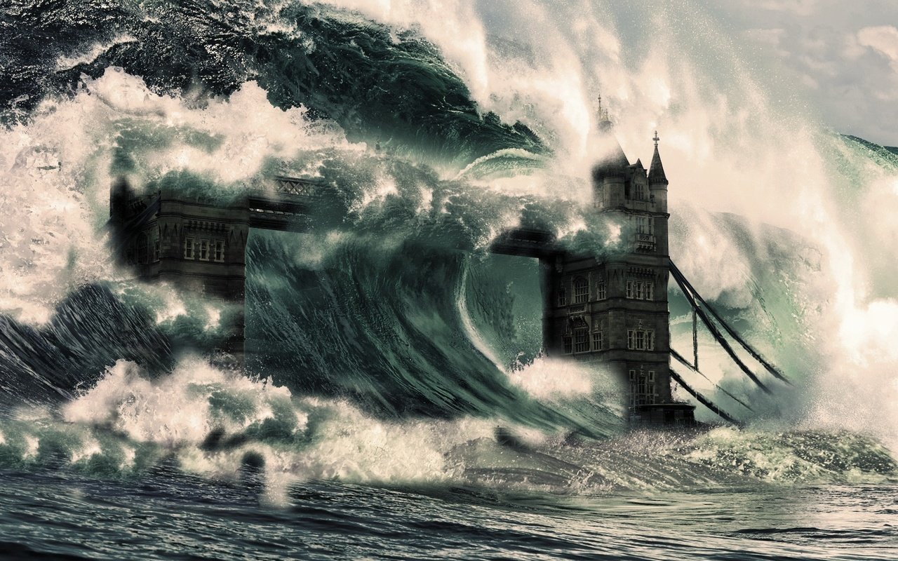 Обои лондон, англия, катастрофа, тауэрский мост, цунами, london, england, disaster, tower bridge, tsunami разрешение 1920x1080 Загрузить