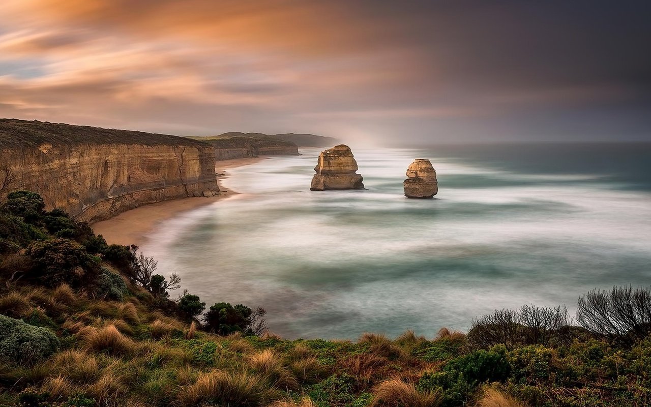 Обои закат, пейзаж, побережье, австралия, sunset, landscape, coast, australia разрешение 1920x1080 Загрузить