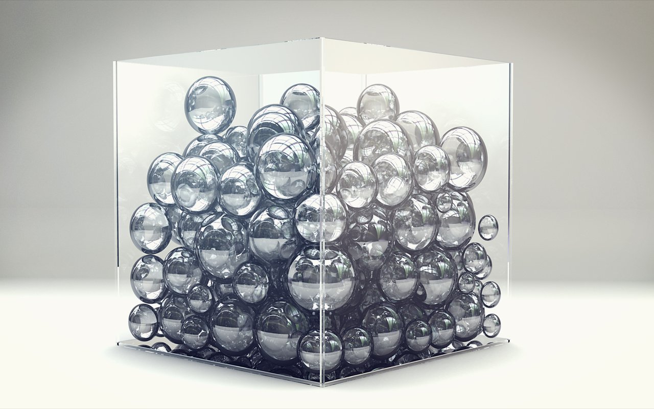 Обои шары, стекло, куб, коробка, рендер, balls, glass, cube, box, render разрешение 2560x1440 Загрузить