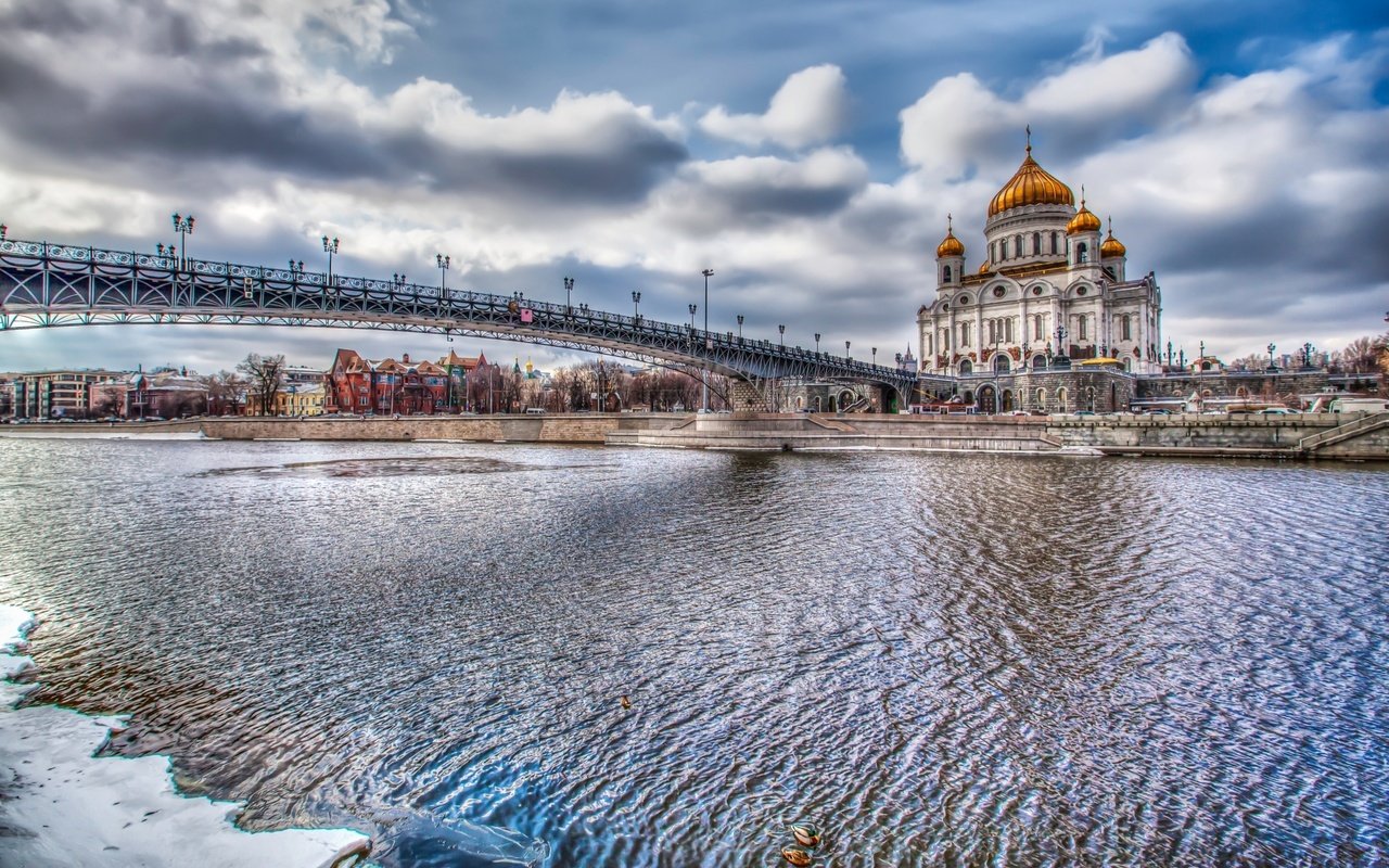 Обои река, москва, россия, храм христа спасителя, river, moscow, russia, the cathedral of christ the savior разрешение 2560x1600 Загрузить