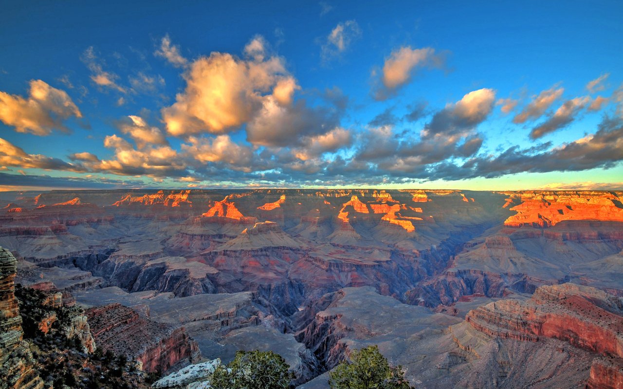 Обои горы, закат, пейзаж, сша, аризона, grand canyon national park, mountains, sunset, landscape, usa, az разрешение 2048x1361 Загрузить