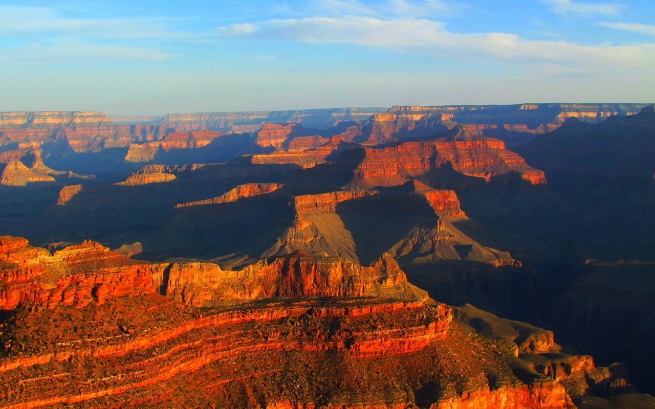 Обои горы, закат, каньон, сша, аризона, grand canyon national park, mountains, sunset, canyon, usa, az разрешение 2048x1314 Загрузить