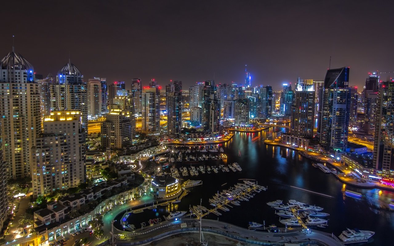 Обои панорама, ночной город, дубаи, дубай, оаэ, panorama, night city, dubai, uae разрешение 2880x1702 Загрузить