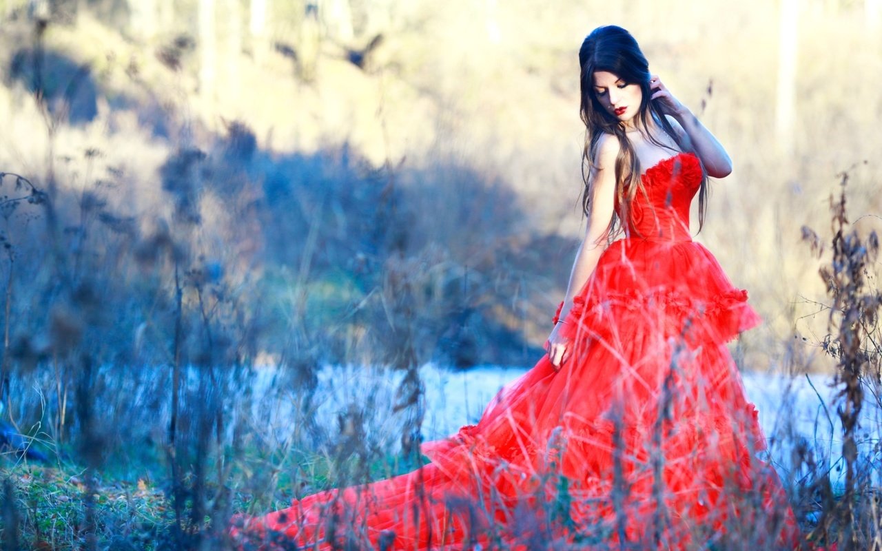 Обои природа, платье, брюнетка, красное, nature, dress, brunette, red разрешение 1920x1280 Загрузить