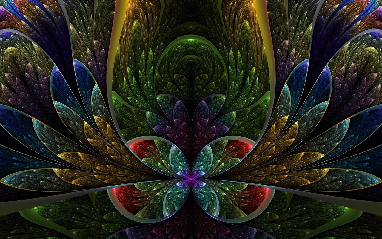 Обои узор, лепестки, разноцветные, цвет, фрактал, pattern, petals, colorful, color, fractal разрешение 2560x1600 Загрузить
