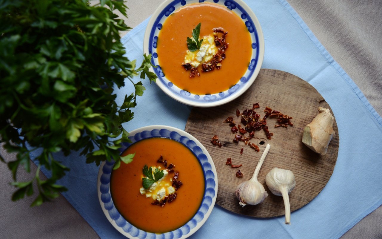 Обои тыква, чеснок, петрушка, суп, тыквенный суп, pumpkin, garlic, parsley, soup, pumpkin soup разрешение 4512x3000 Загрузить