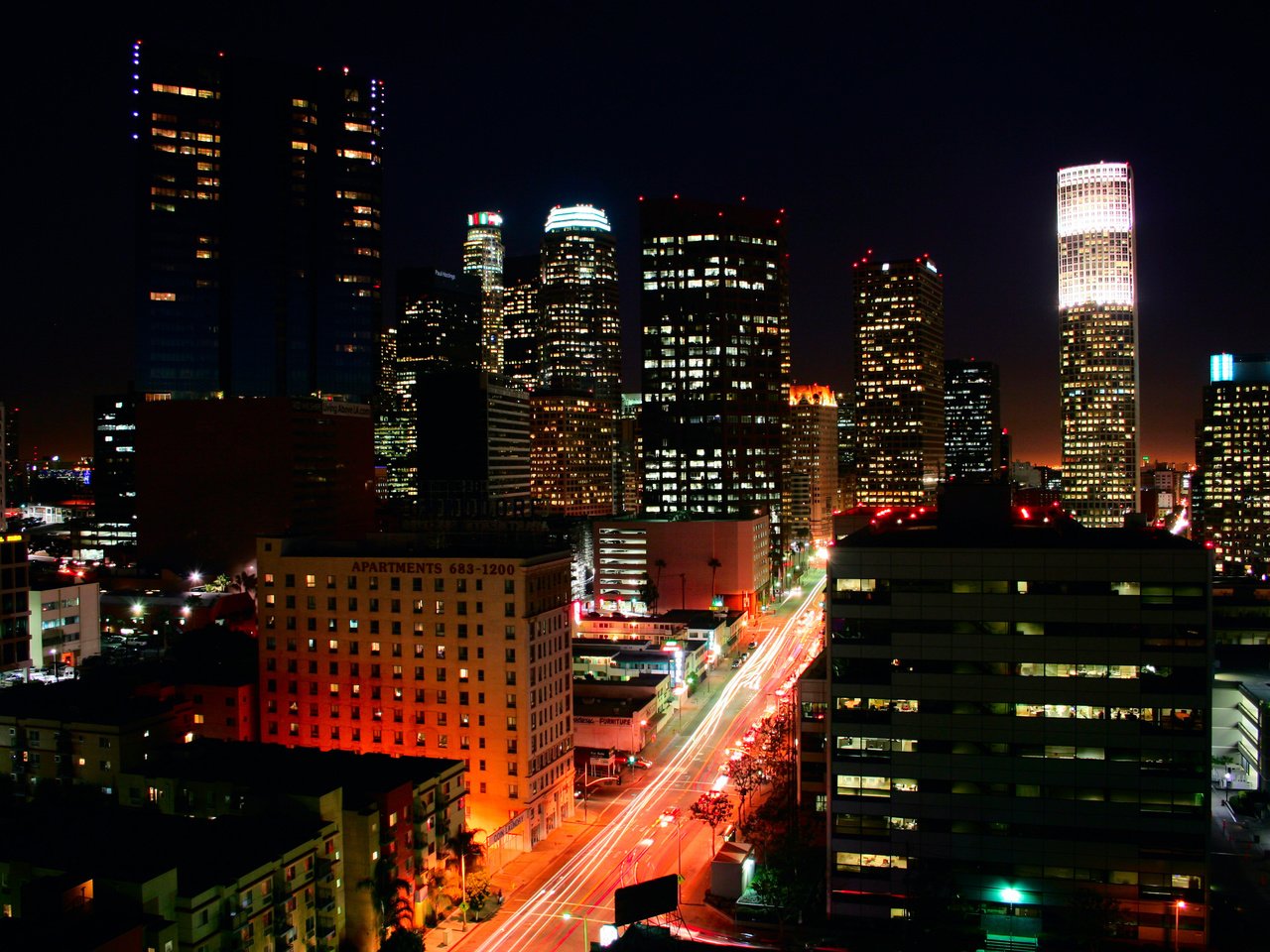 Обои ночь, огни, здания, лос-анджелес, лос анджелес, night, lights, building, los angeles разрешение 3456x2304 Загрузить