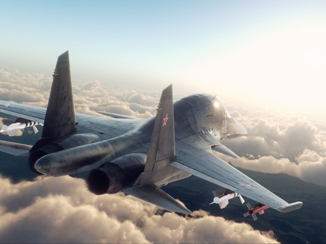 Обои облака, истребитель, рендеринг, су 34, clouds, fighter, rendering, su 34 разрешение 2053x1080 Загрузить