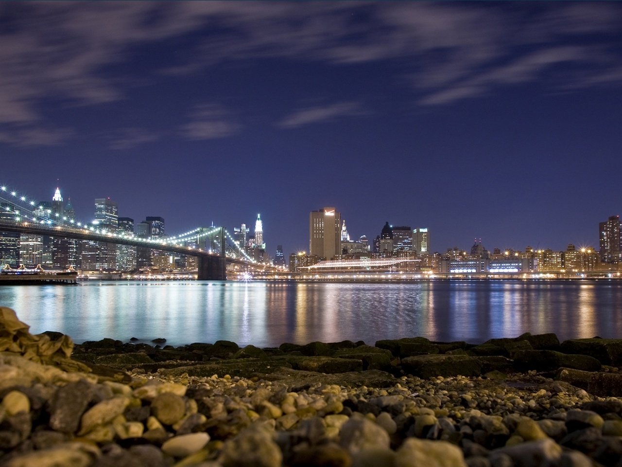 Обои ночь, пляж, мост, сша, нью-йорк, бруклинский мост, night, beach, bridge, usa, new york, brooklyn bridge разрешение 1920x1080 Загрузить