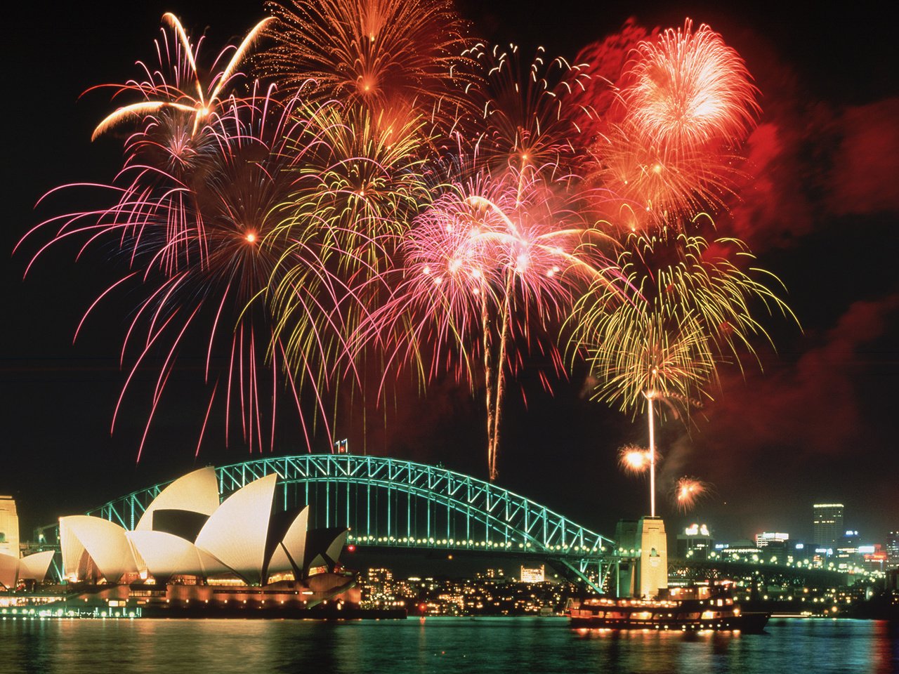 Обои ночь, салют, мост, сидней, австралия, фейерверк, night, salute, bridge, sydney, australia, fireworks разрешение 1920x1200 Загрузить