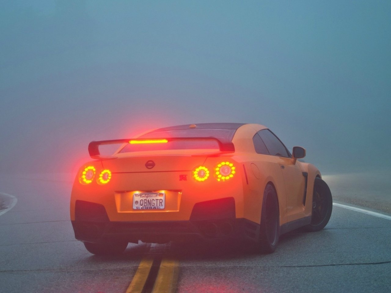 Обои туман, r35, nissan gtr, стоп-сигналы, fog, brake lights разрешение 1920x1080 Загрузить