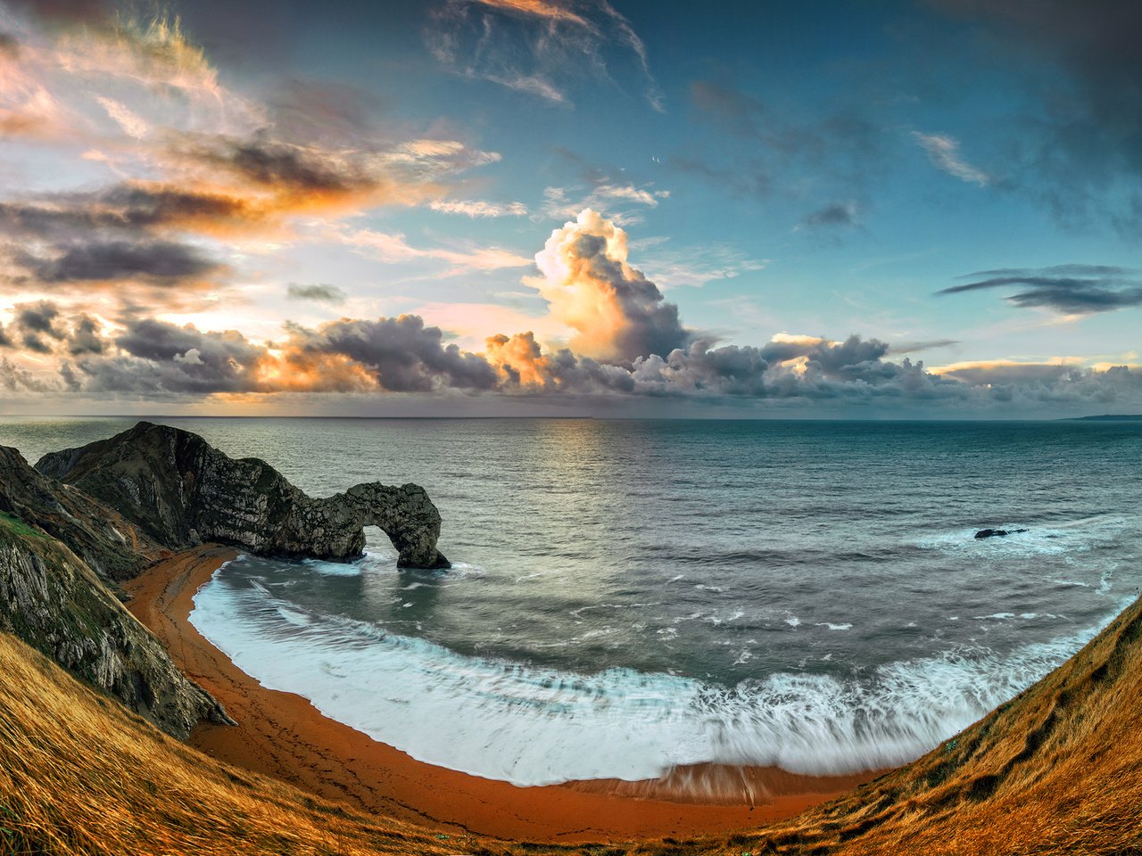 Обои скалы, пейзаж, побережье, океан, англия, арка, durdle door, the narratographer, дердл-дор, rocks, landscape, coast, the ocean, england, arch, deral-dor разрешение 3000x1533 Загрузить