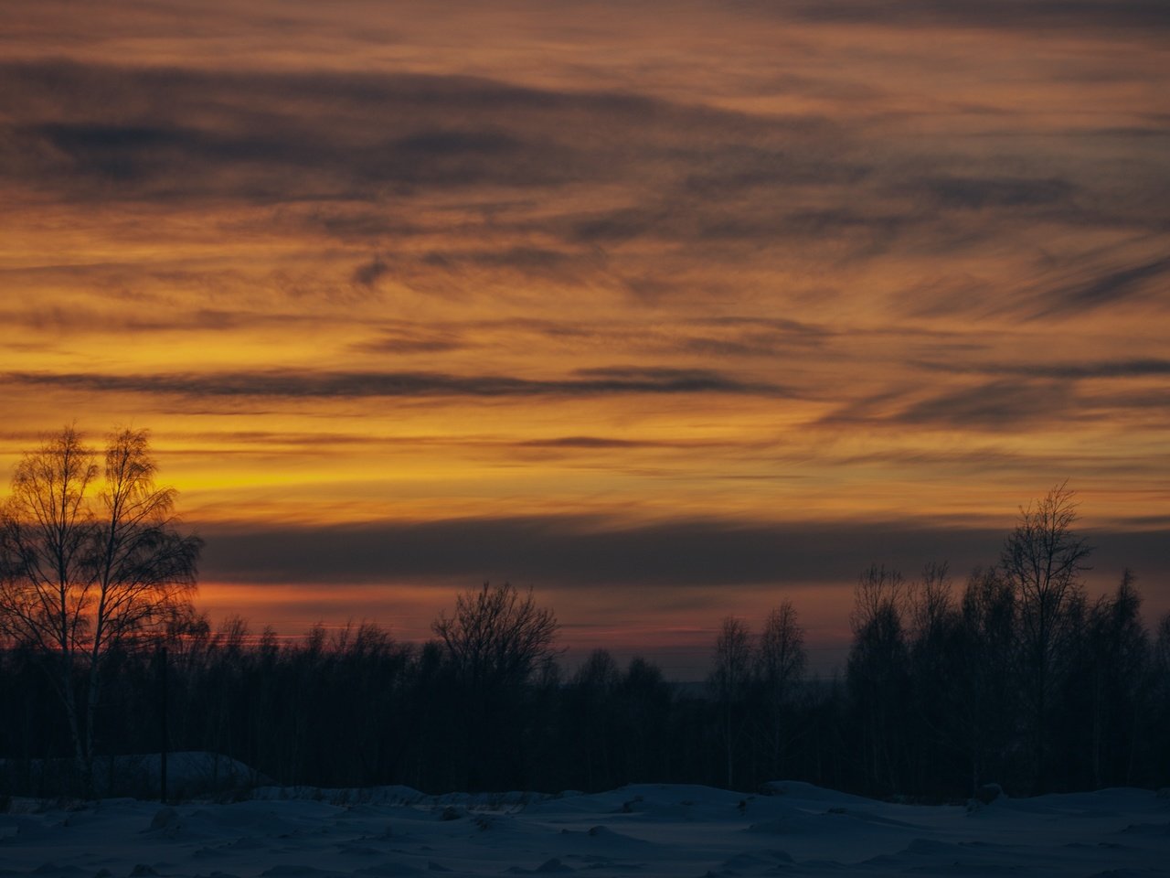 Обои деревья, снег, закат, зима, trees, snow, sunset, winter разрешение 4230x2820 Загрузить