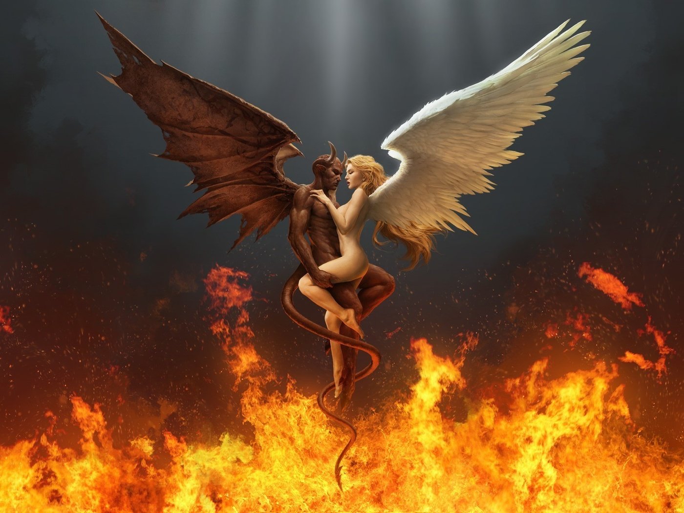 Обои огонь, крылья, ангел, дьявол, сплетение, fire, wings, angel, the devil, plexus разрешение 1920x1200 Загрузить