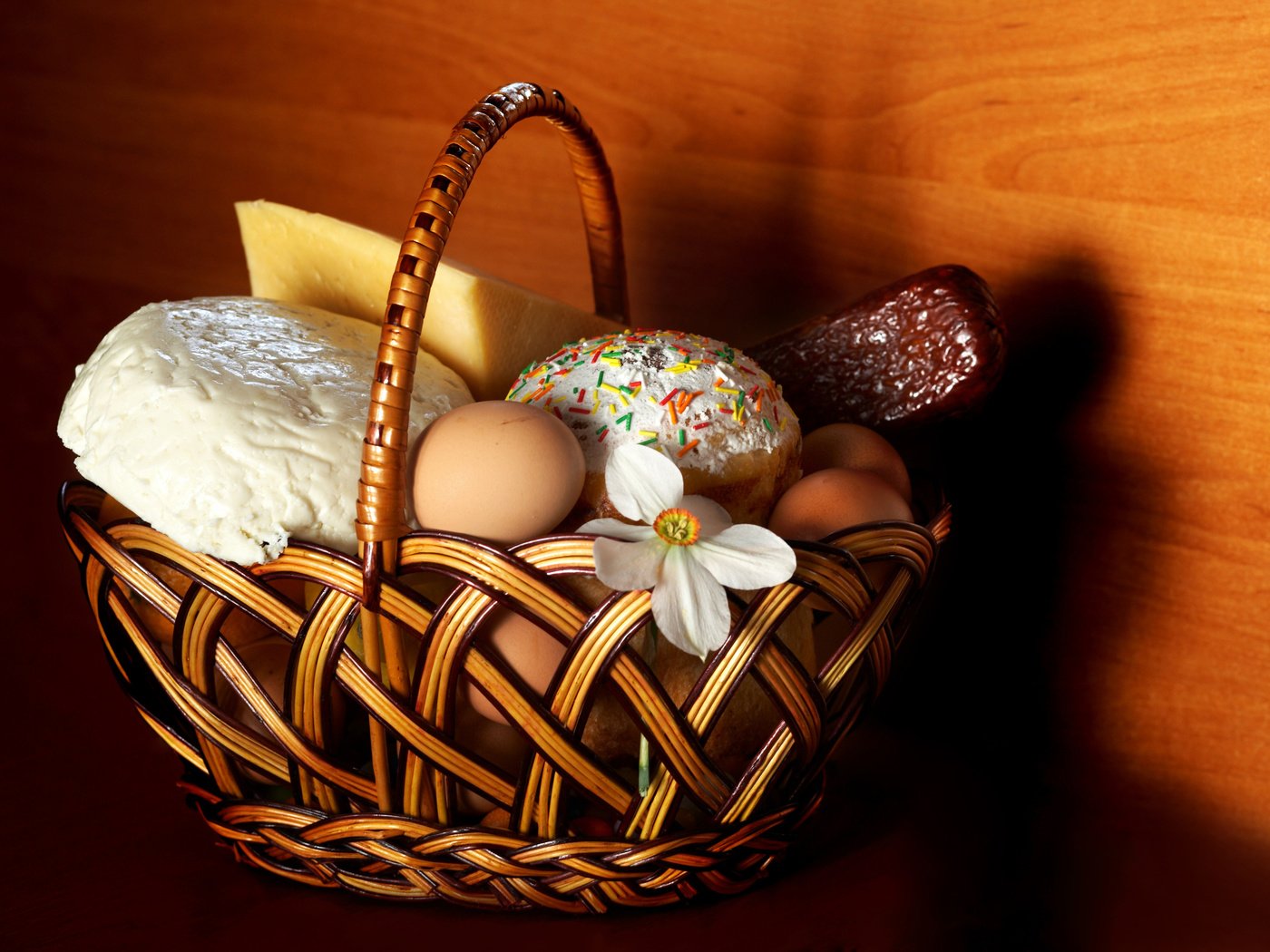 Обои цветы, корзина, пасха, кулич, flowers, basket, easter, cake разрешение 3964x2684 Загрузить