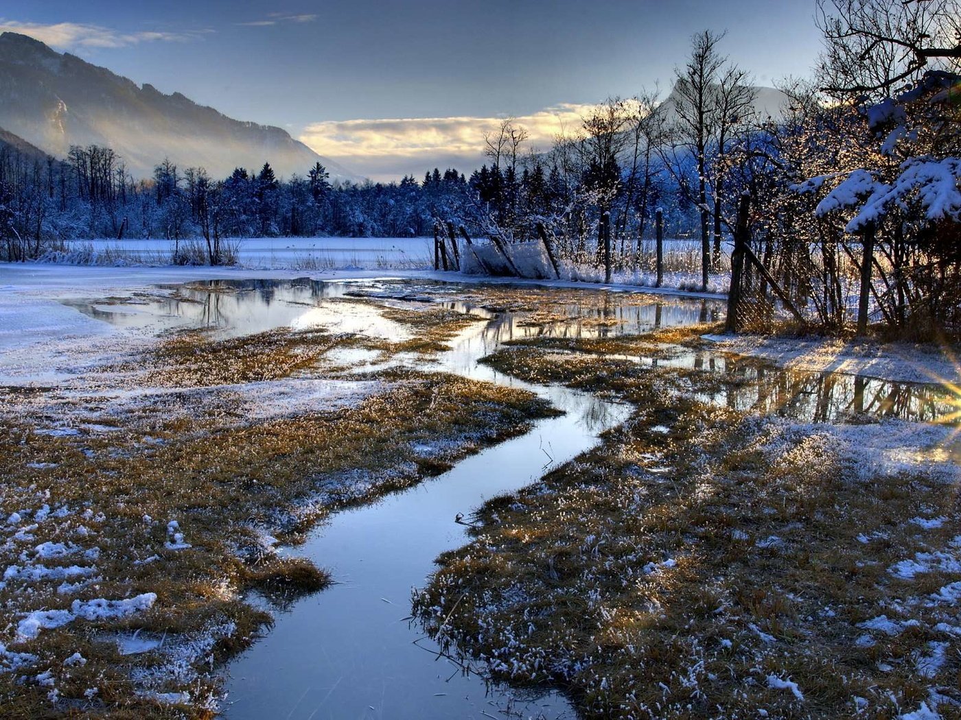 Обои река, горы, зима, пейзаж, river, mountains, winter, landscape разрешение 1920x1200 Загрузить
