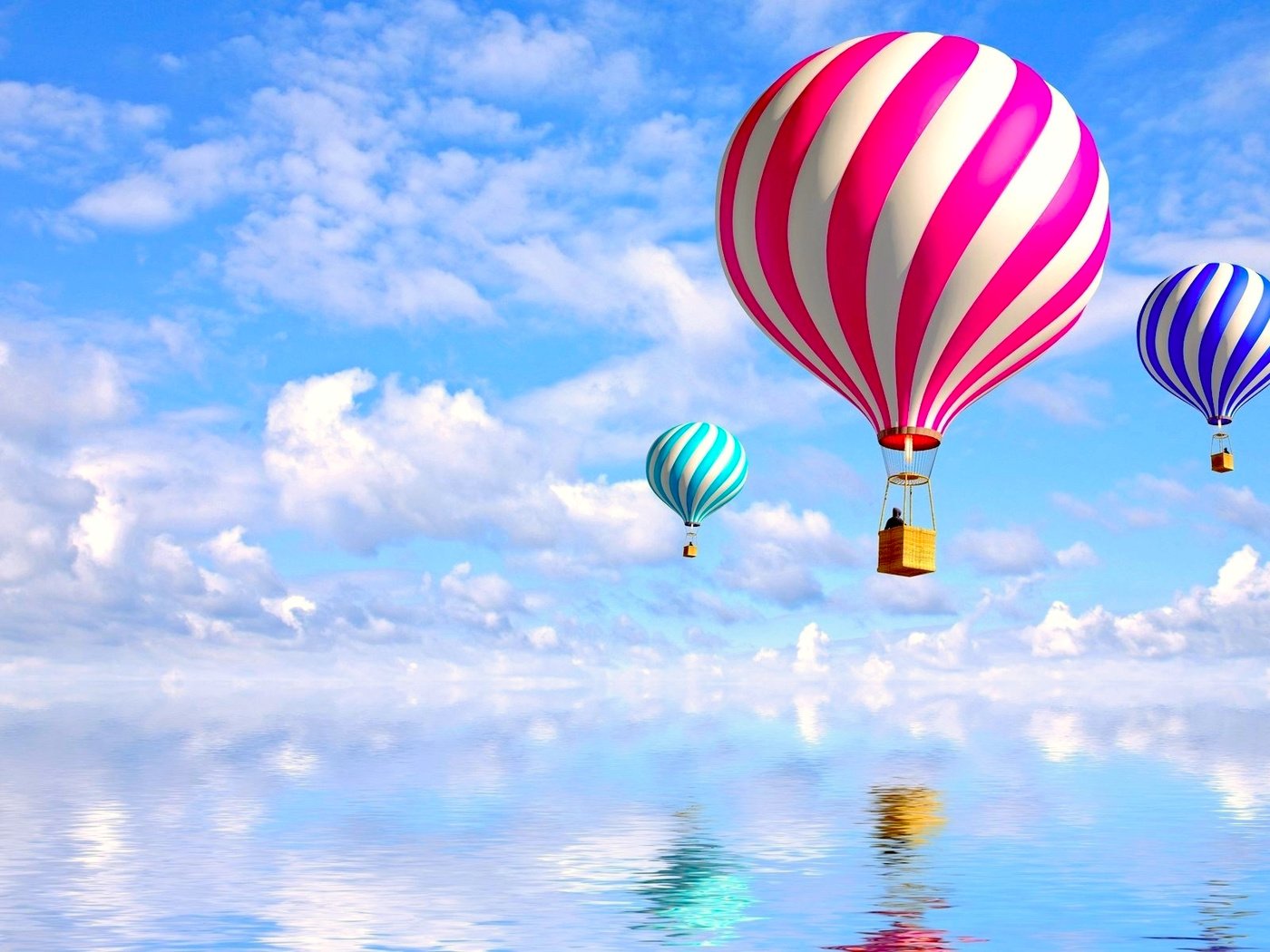 Обои небо, пейзаж, голубой, разное, розовый, воздушный шар, the sky, landscape, blue, different, pink, balloon разрешение 1920x1200 Загрузить