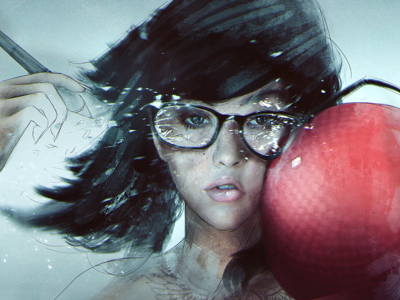 Обои арт, девушка, очки, лицо, удар, dodgeball, хипстер, art, girl, glasses, face, blow, hipster разрешение 1920x1080 Загрузить