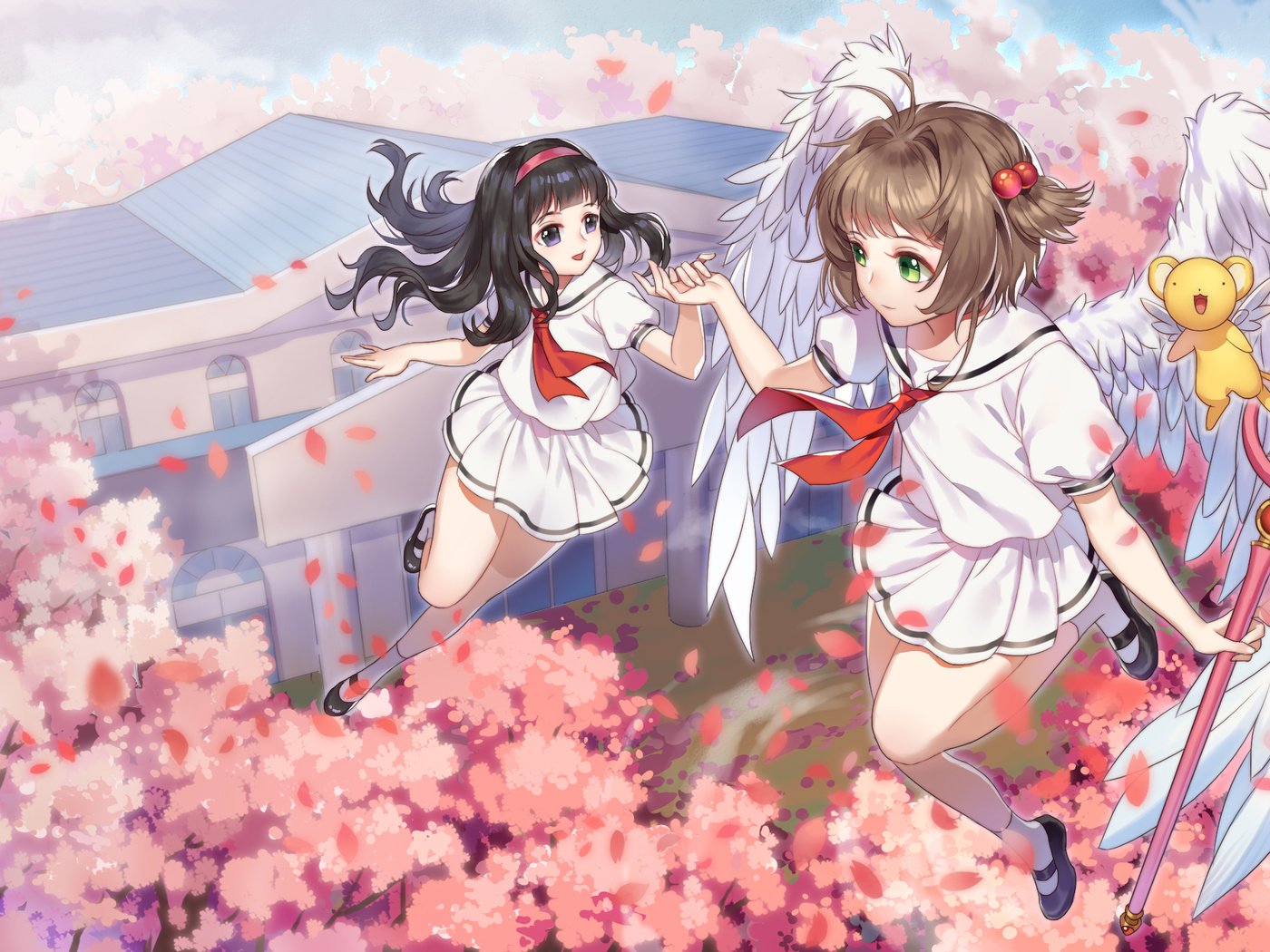 Обои летающие, cherry blossom, летны, крылышки, kinomoto sakura, blossom, anime girls, cardcaptor sakura, daidouji tomoyo, flying, flight, wings разрешение 2250x1405 Загрузить