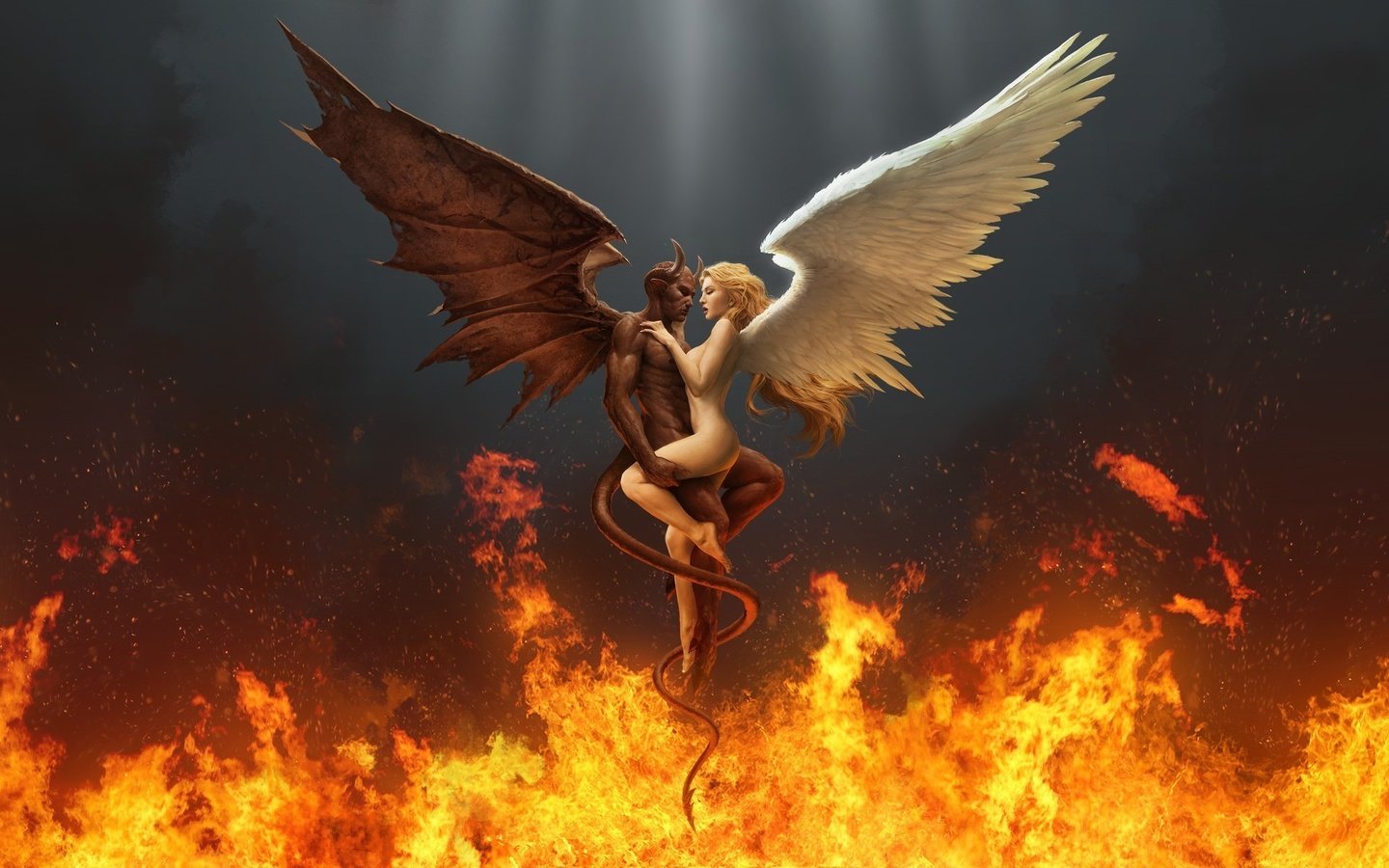 Обои огонь, крылья, ангел, дьявол, сплетение, fire, wings, angel, the devil, plexus разрешение 1920x1200 Загрузить