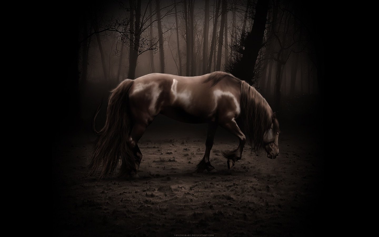 Обои лошадь, темный фон, конь, коняшка, страшно, horse, the dark background, konyashka, scary разрешение 1920x1200 Загрузить
