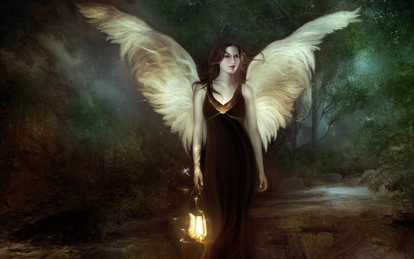 Обои лес, ангел, фонарь, нимфа, forest, angel, lantern, nymph разрешение 1920x1080 Загрузить