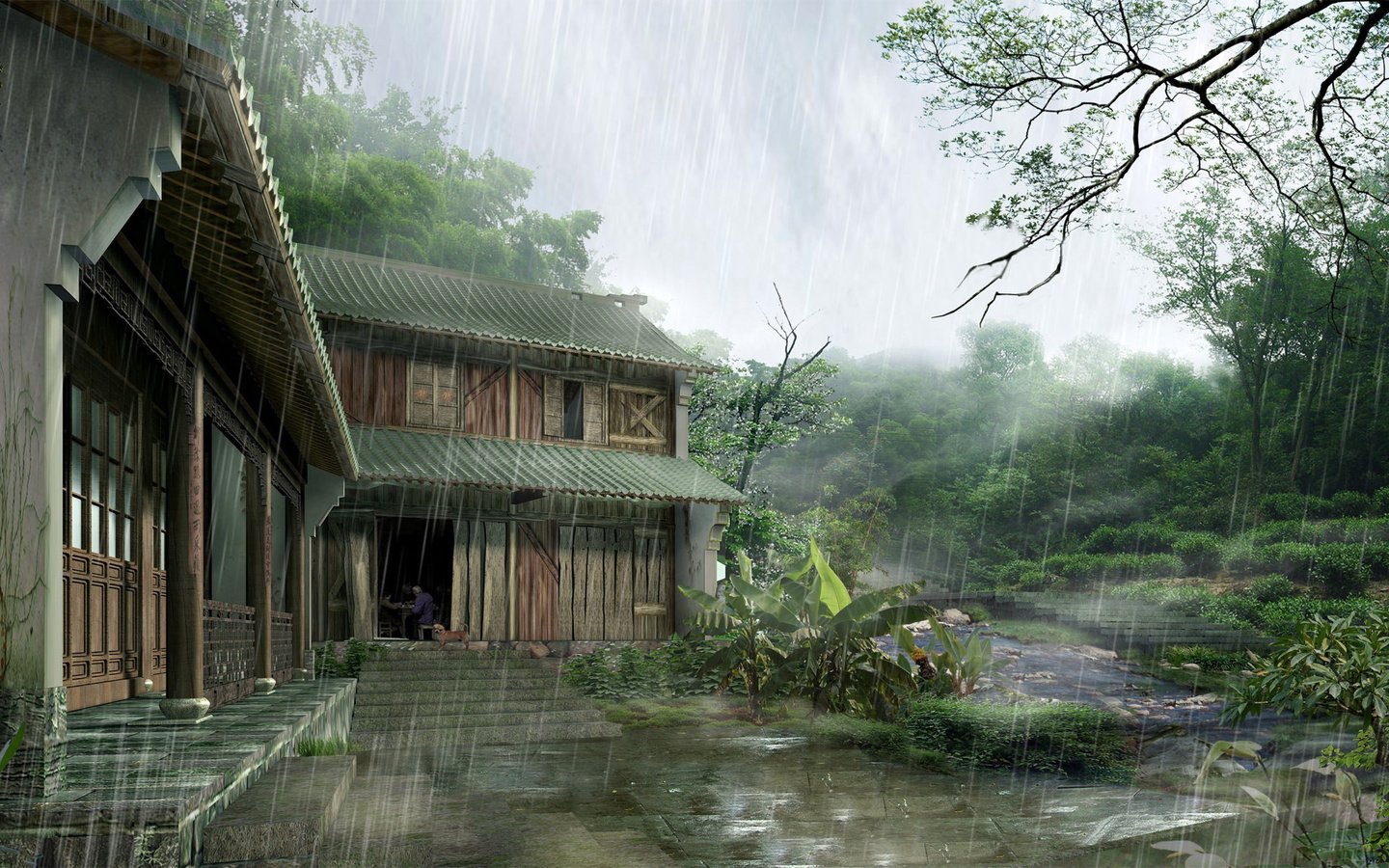 Обои япония, дом, дождь, japan, house, rain разрешение 1920x1200 Загрузить