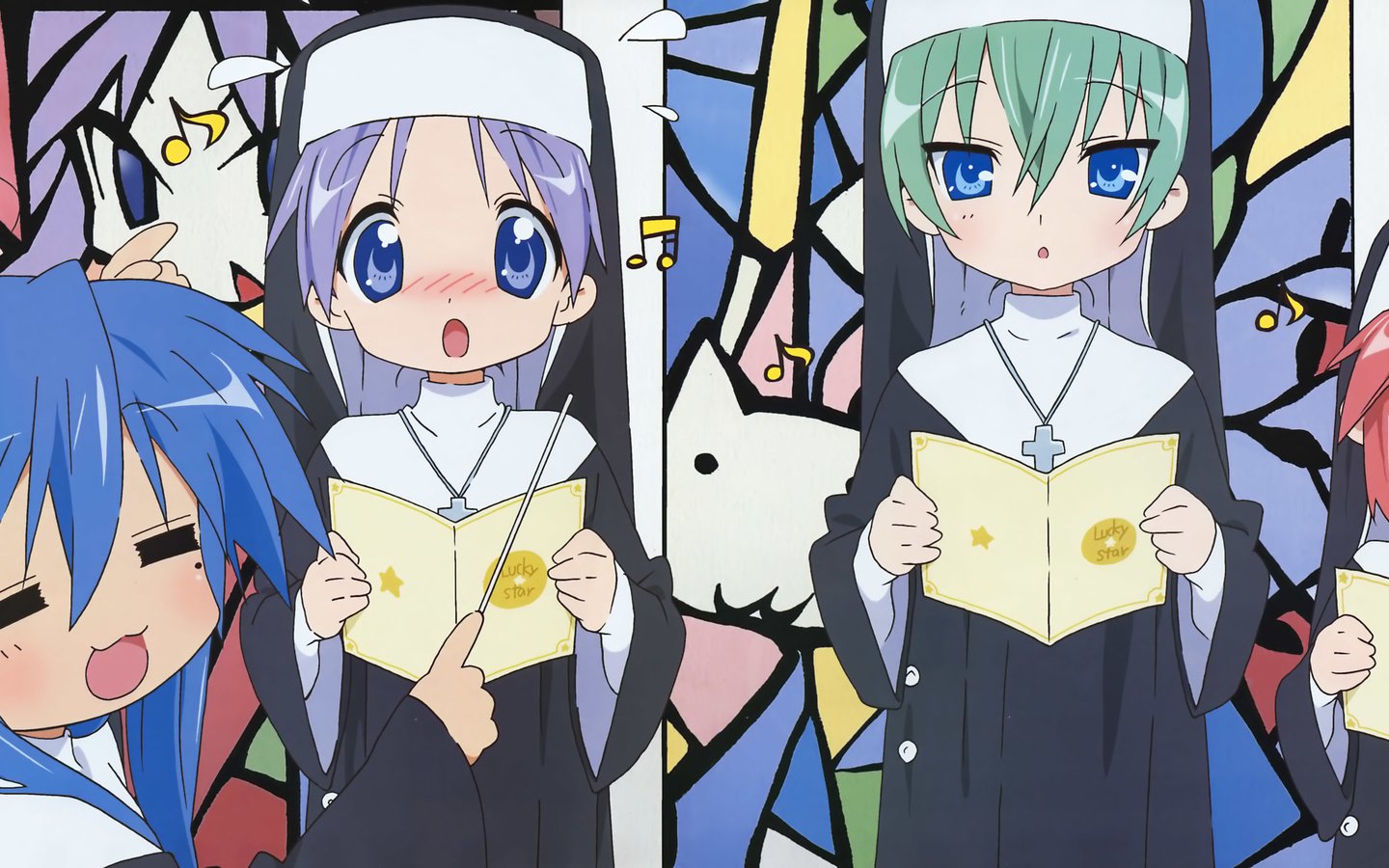 Обои lucky star, izumi konata, hiiragi tsukasa разрешение 7103x2313 Загрузить