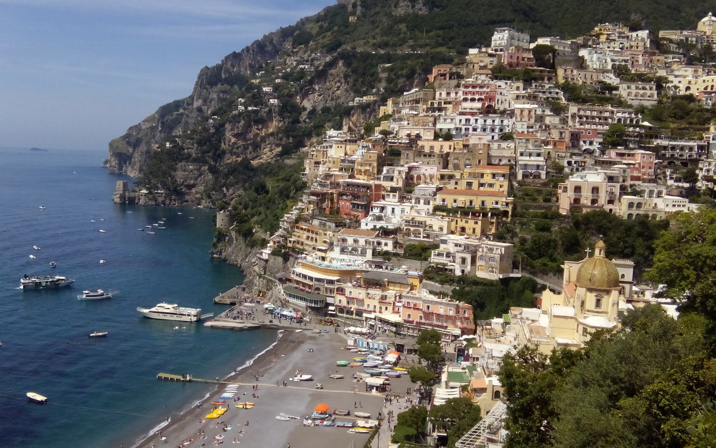 Обои горы, море, дома, италия, позитано, mountains, sea, home, italy, positano разрешение 2560x1376 Загрузить