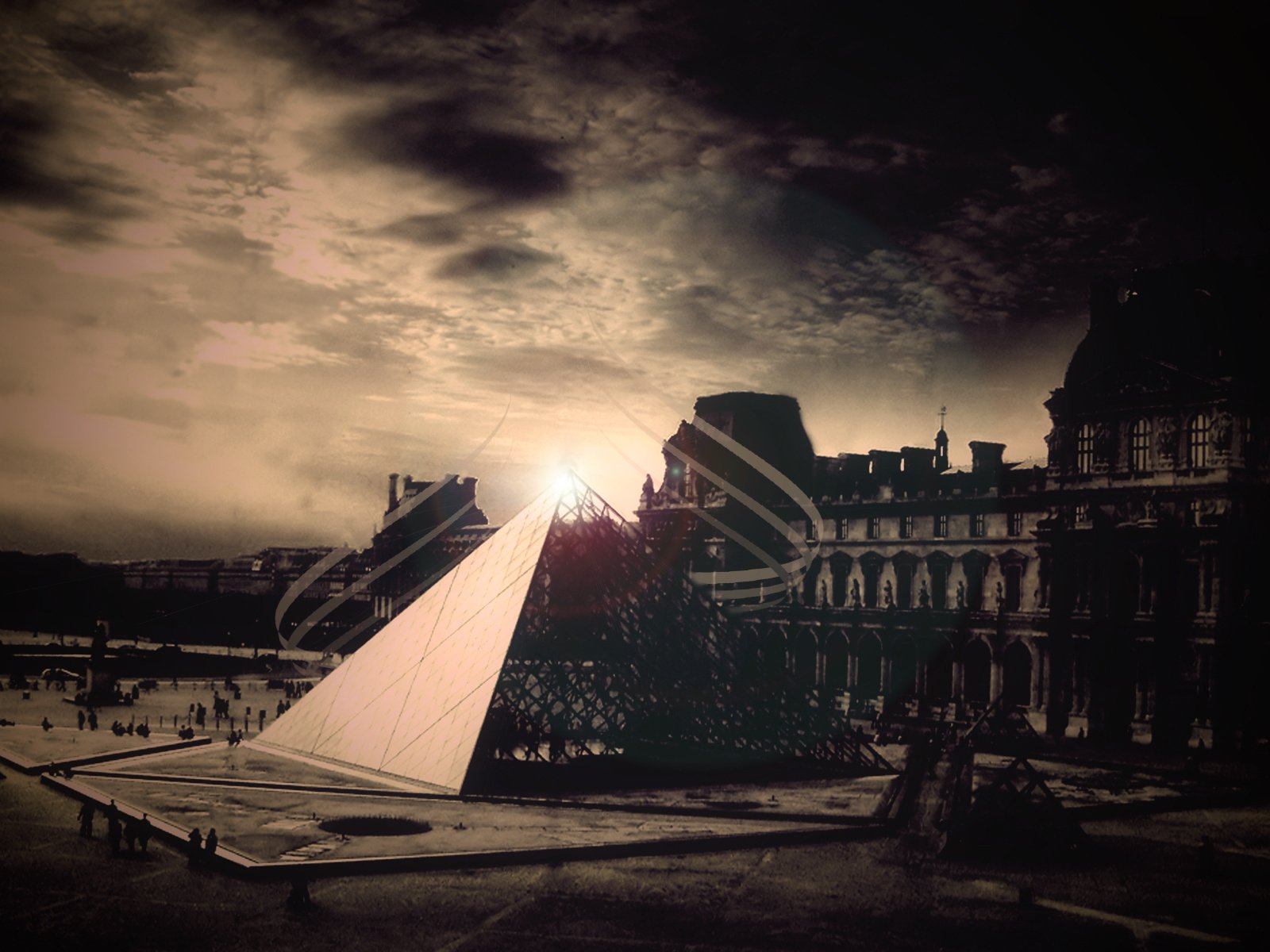 Обои небо, линии, париж, пирамида, франция, лувр, the sky, line, paris, pyramid, france, the louvre разрешение 1920x1200 Загрузить