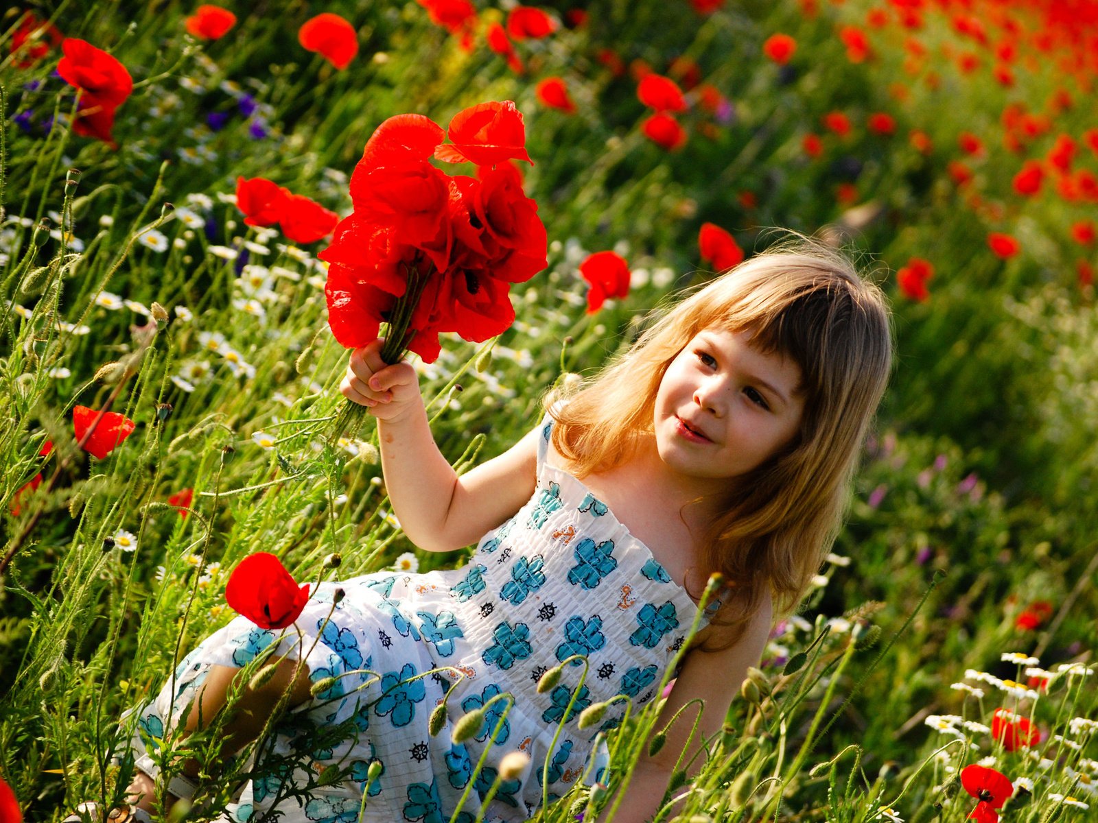 Обои цветы, поле, лето, дети, девочка, ребенок, счастье, детство, flowers, field, summer, children, girl, child, happiness, childhood разрешение 1920x1285 Загрузить