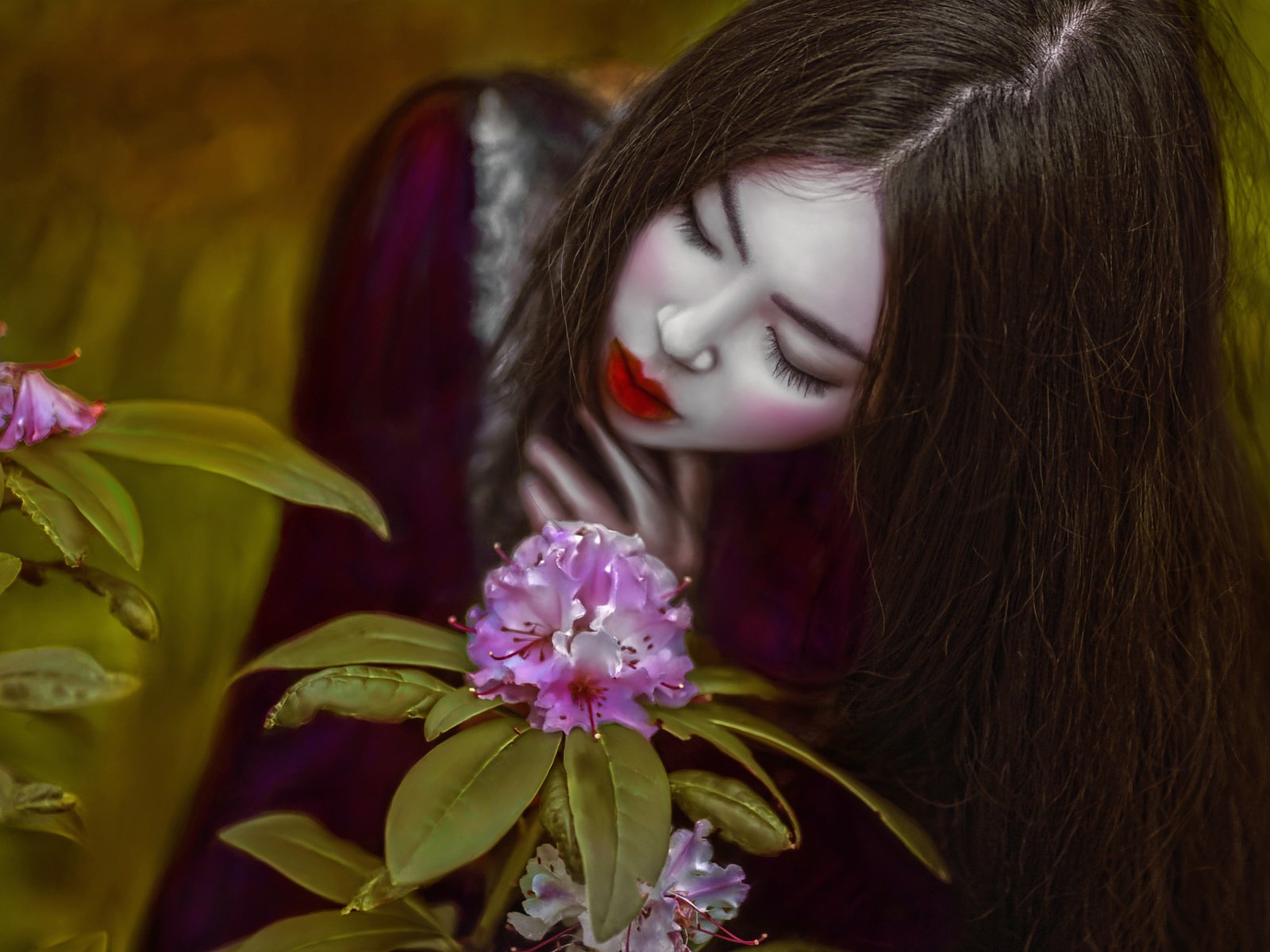 Обои арт, девушка, цвет, фантазия, макияж, agnieszka lorek, lillian liu, art, girl, color, fantasy, makeup разрешение 2048x1434 Загрузить