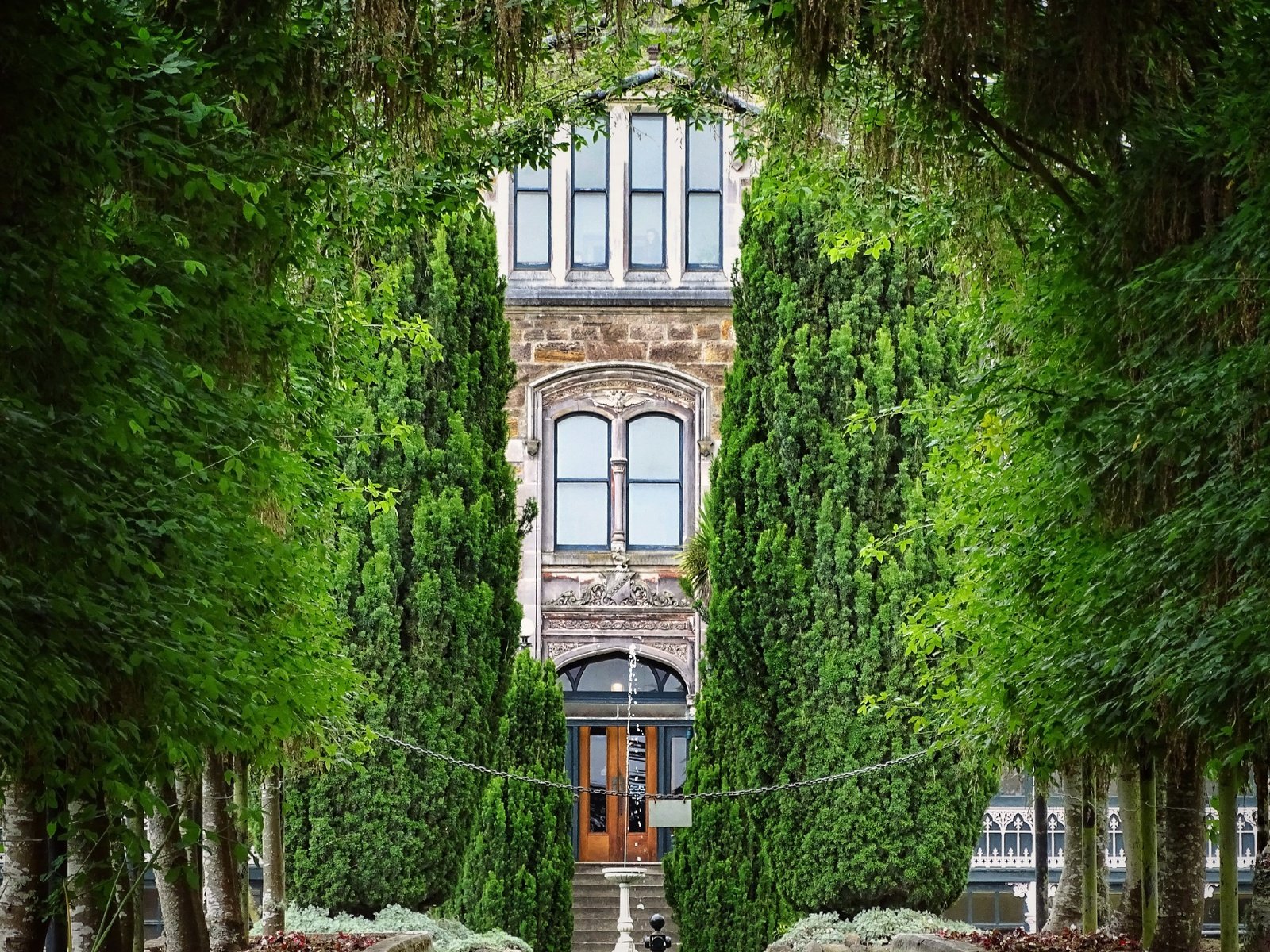 Обои деревья, замок, новая зеландия, larnach castle, данидин, trees, castle, new zealand, dunedin разрешение 2560x2091 Загрузить