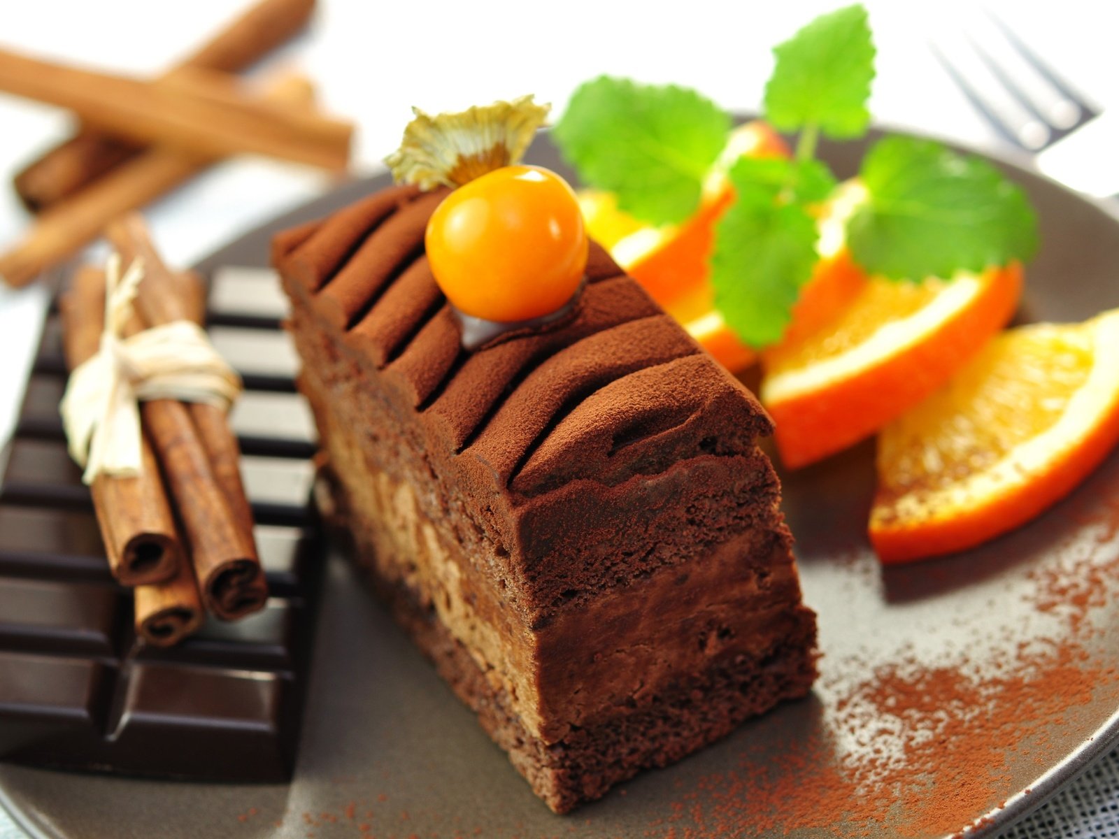 Обои мята, корица, апельсин, шоколад, физалис, пирожное, mint, cinnamon, orange, chocolate, physalis, cake разрешение 2891x1920 Загрузить