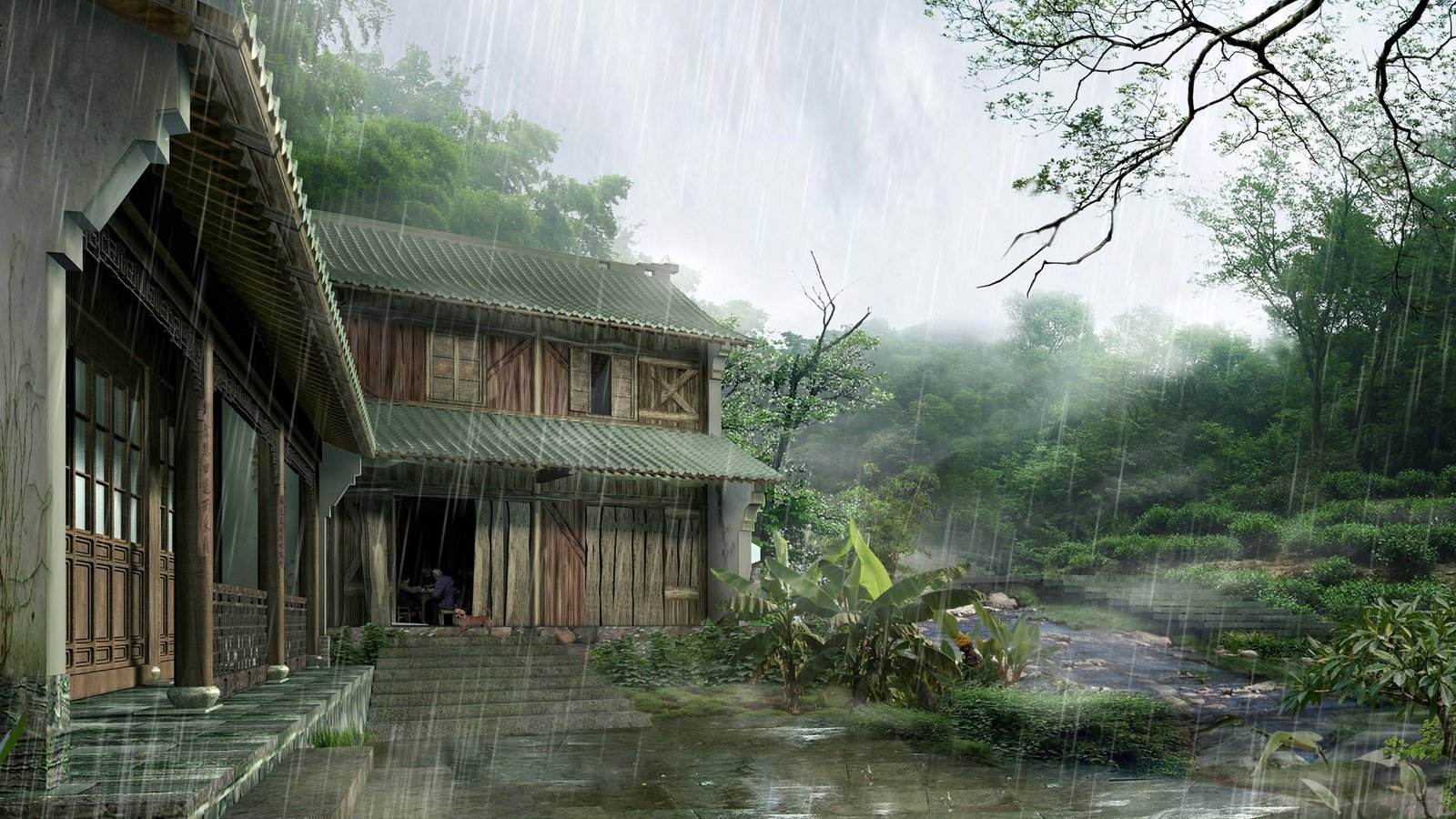 Обои япония, дом, дождь, japan, house, rain разрешение 1920x1200 Загрузить