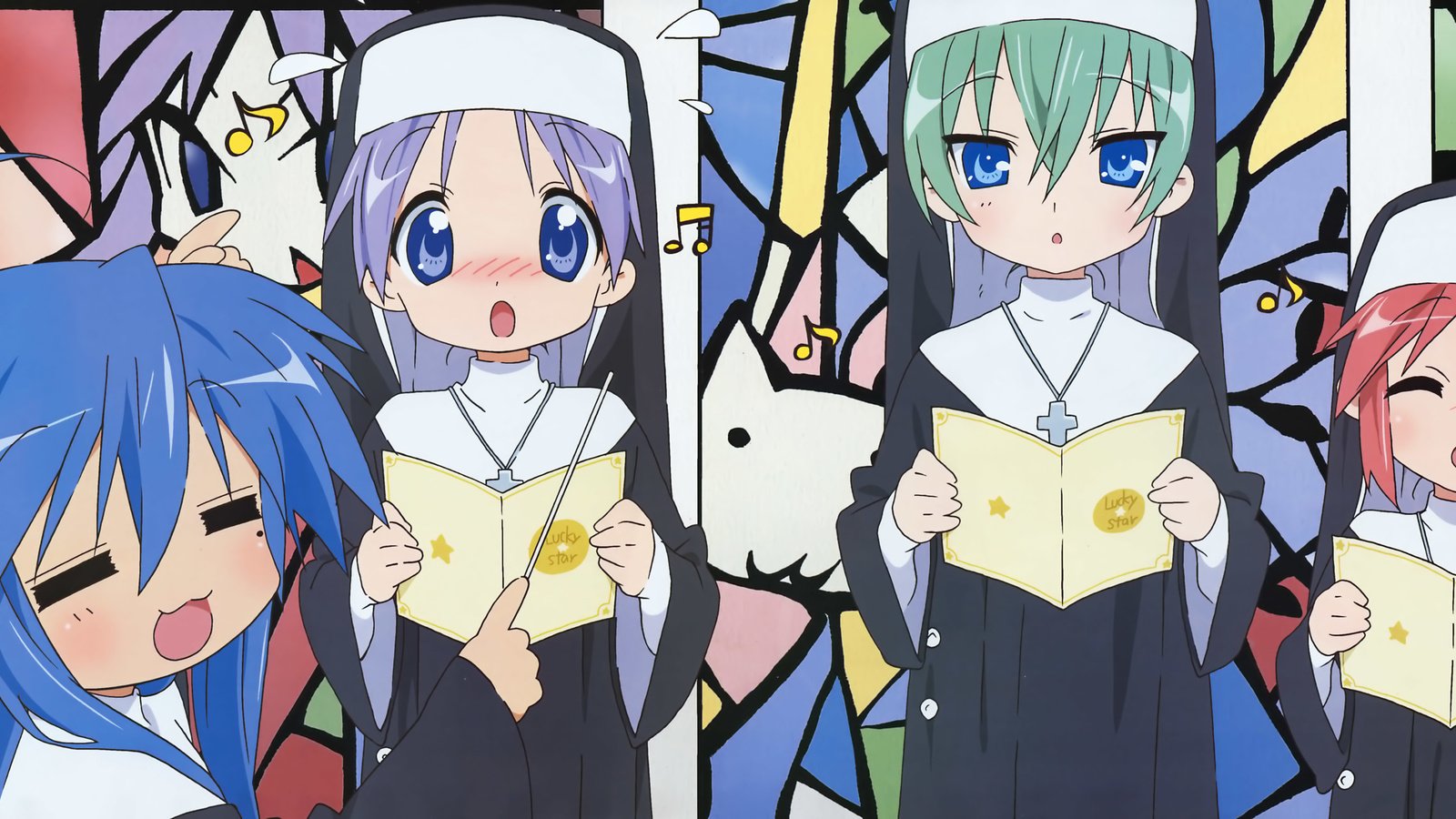 Обои lucky star, izumi konata, hiiragi tsukasa разрешение 7103x2313 Загрузить