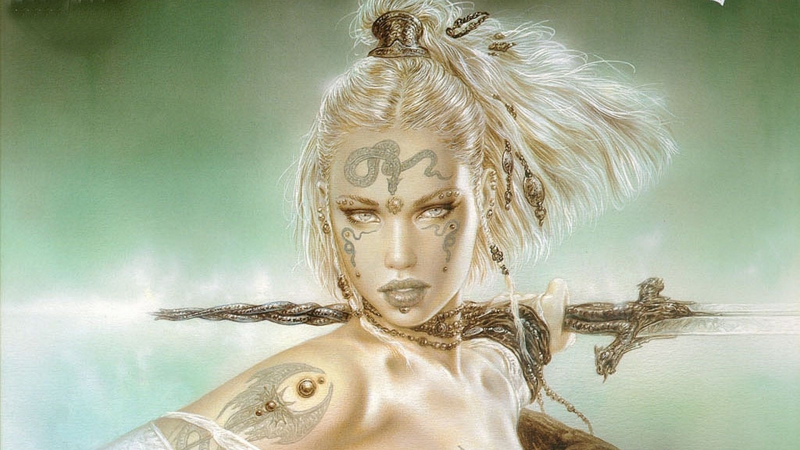 Обои девушка, воительница, меч, войн, амазонка, луис ройо, girl, warrior, sword, wars, amazon, luis royo разрешение 1920x1080 Загрузить