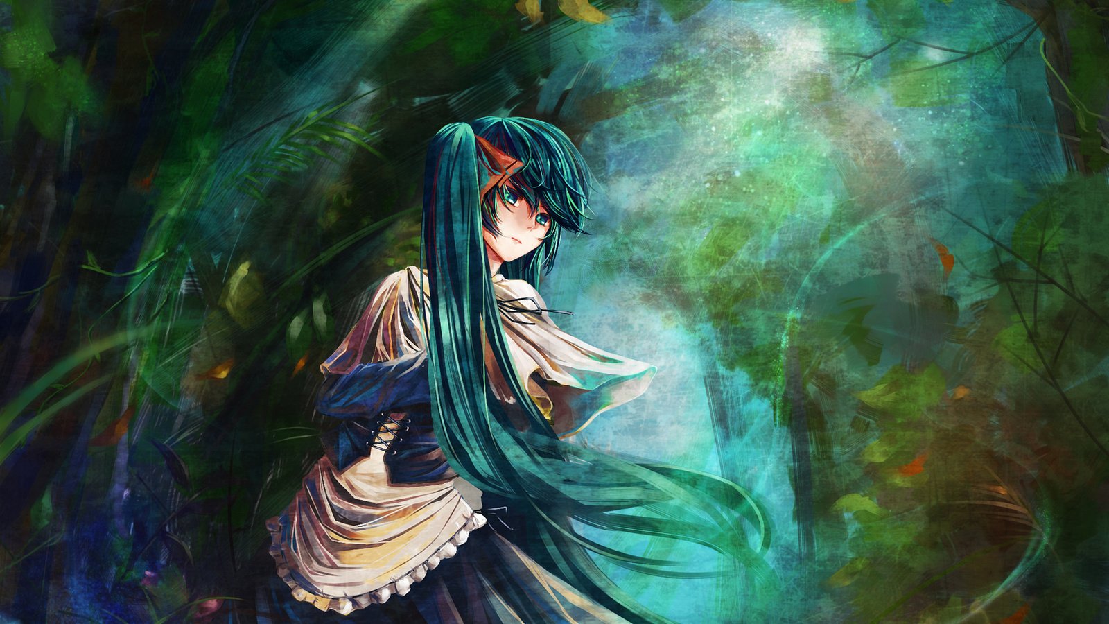 Обои лес, девушка, вокалоид, мику, forest, girl, vocaloid, miku разрешение 1920x1200 Загрузить