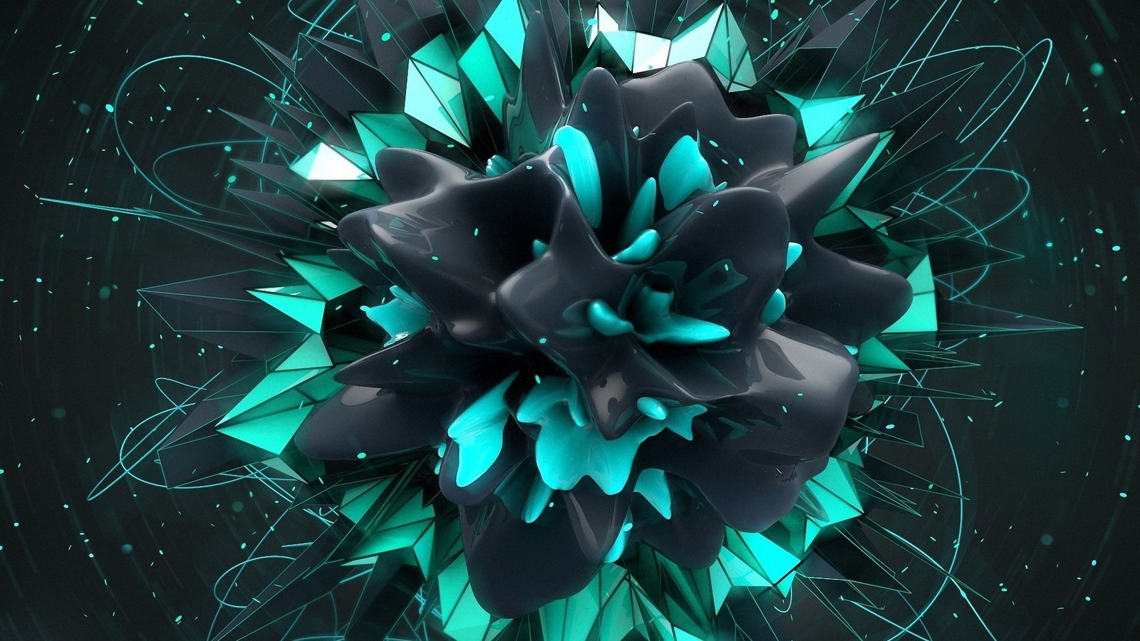 Обои цветок, графика 3d, тёмно-серый и зелёный тон, flower, 3d graphics, dark gray and green tones разрешение 1920x1080 Загрузить