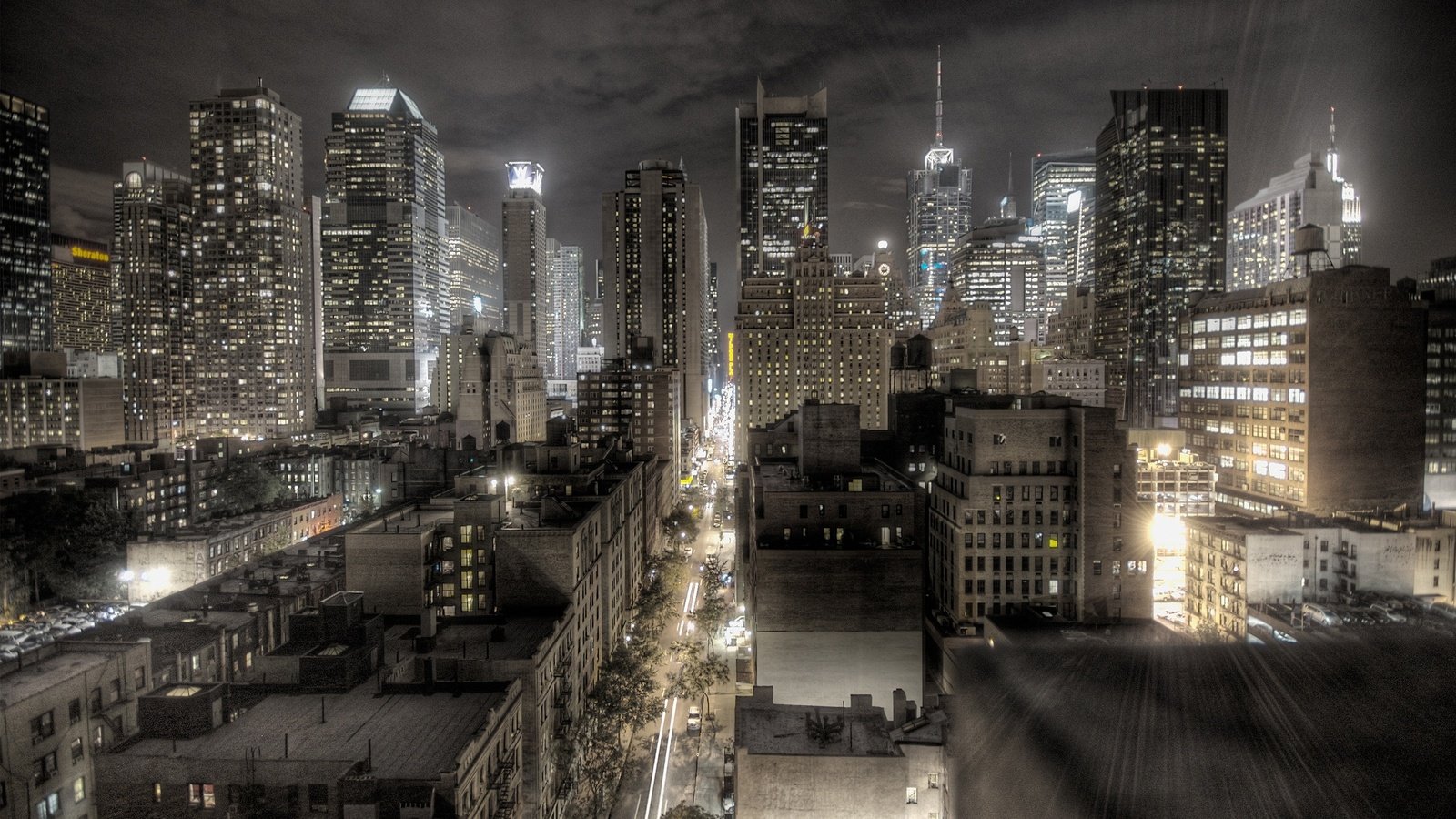 Обои ночь, архитектура, огни, здания, города, новый, вид сверху, йорк, город, небоскребы, мегаполис, нью-йорк, night, architecture, lights, building, city, new, the view from the top, york, the city, skyscrapers, megapolis, new york разрешение 2560x1600 Загрузить