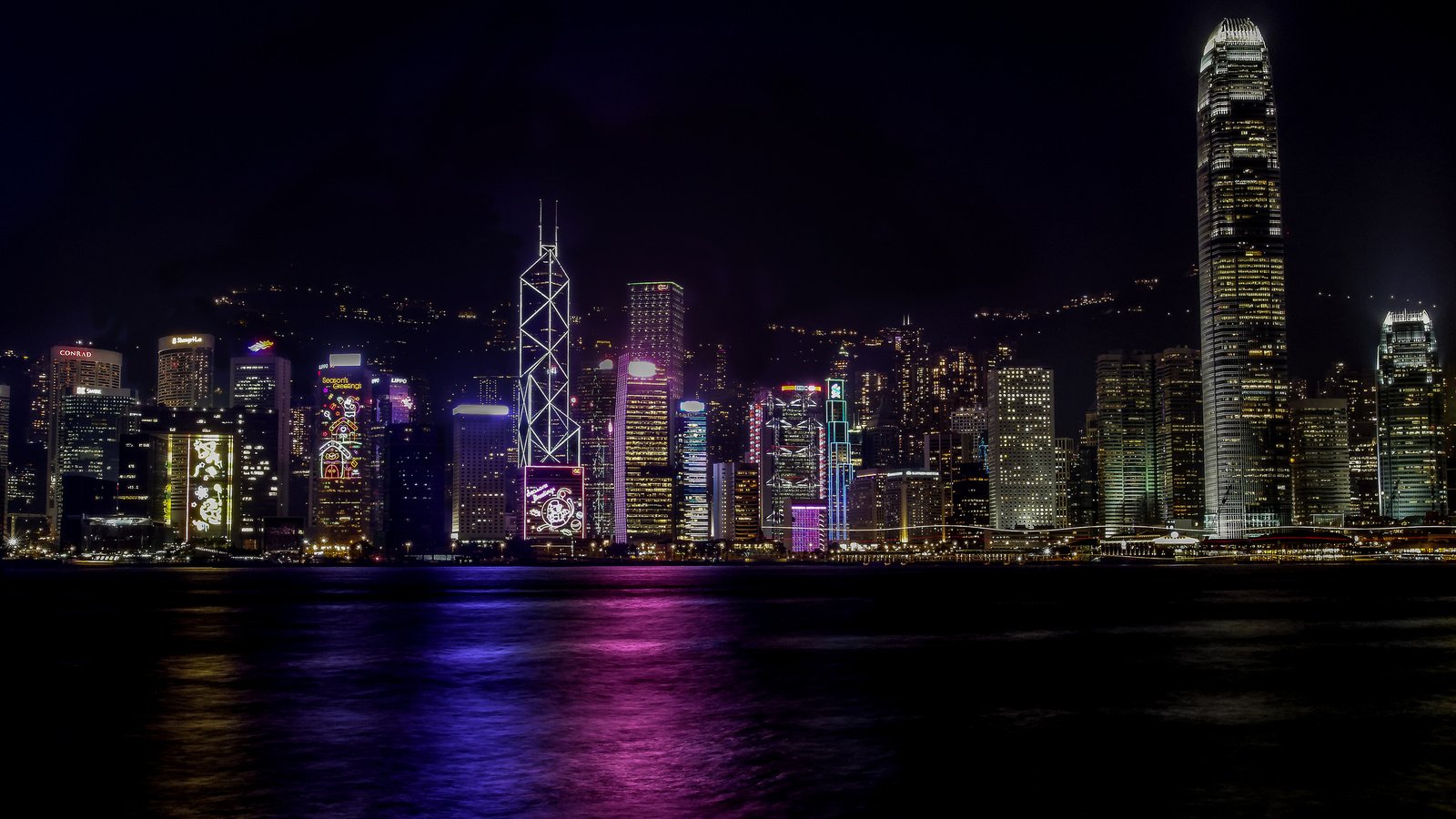 Обои ночь, огни, город, небоскребы, гон-конг, гонконг, night, lights, the city, skyscrapers, hong kong разрешение 2048x1365 Загрузить