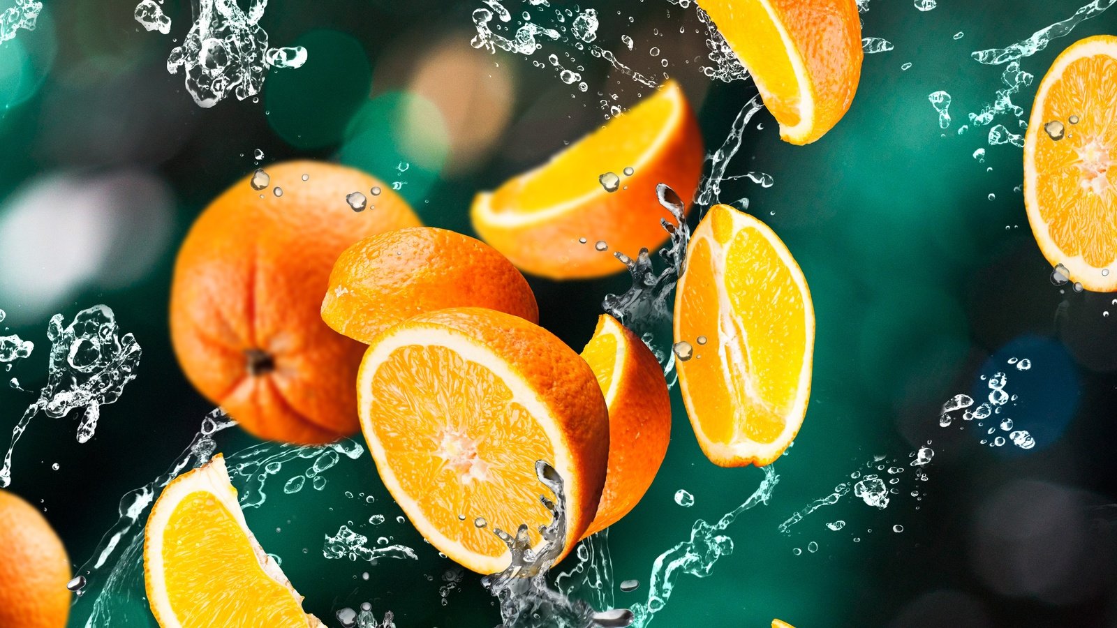 Обои вода, фон, фрукты, апельсины, брызги, апельсин, дольки, цитрусы, water, background, fruit, oranges, squirt, orange, slices, citrus разрешение 6000x6000 Загрузить