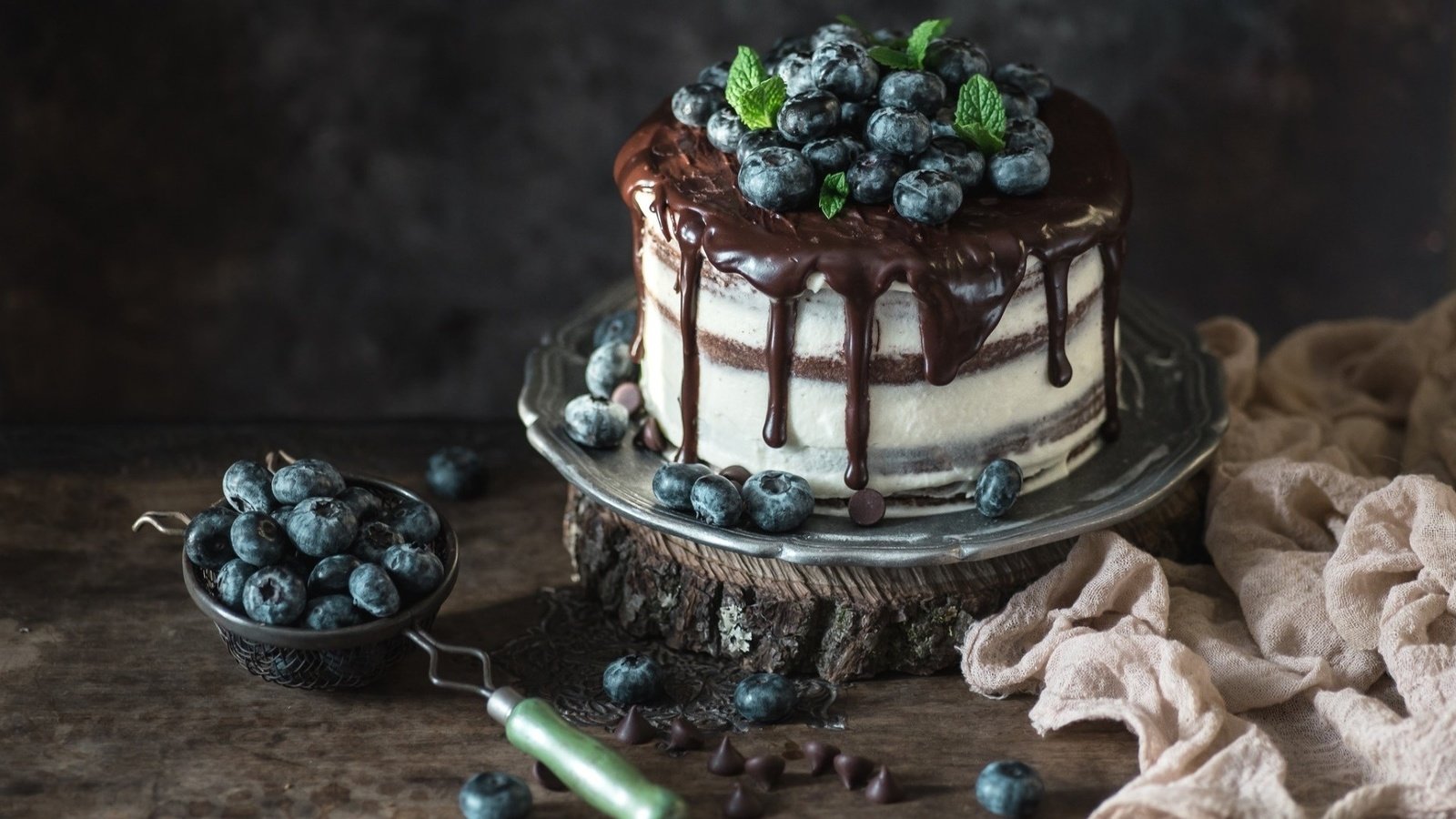 Обои ягоды, черника, шоколад, сладкое, торт, десерт, berries, blueberries, chocolate, sweet, cake, dessert разрешение 1920x1200 Загрузить