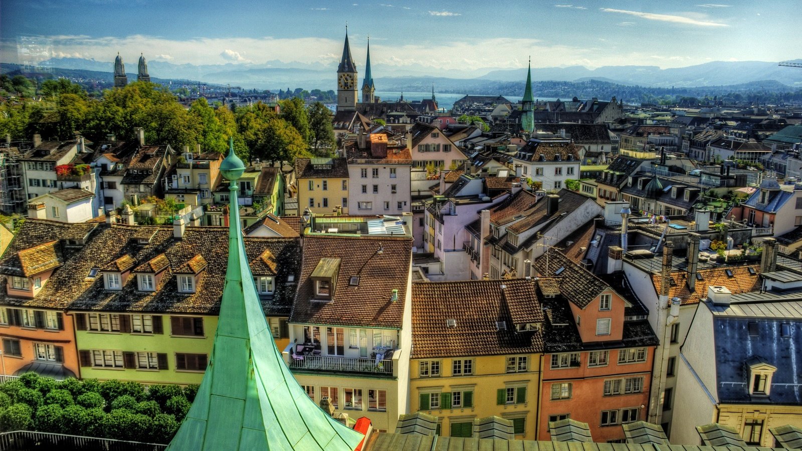 Обои панорама, город, швейцария, здания, цюрих, panorama, the city, switzerland, building, zurich разрешение 2238x1600 Загрузить