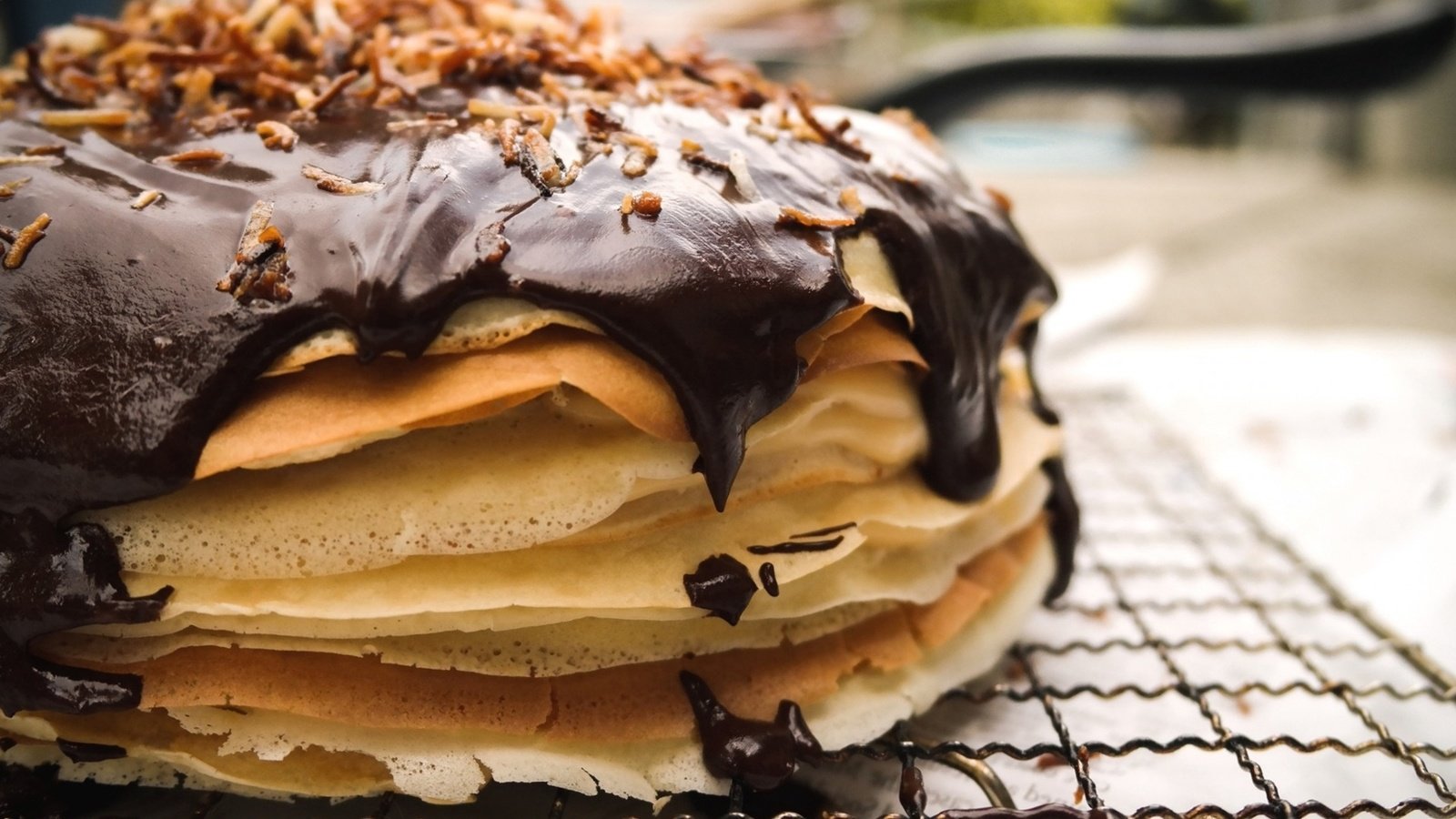 Обои шоколад, блинчики, блины, блинный торт, chocolate, pancakes, pancake cake разрешение 1920x1080 Загрузить