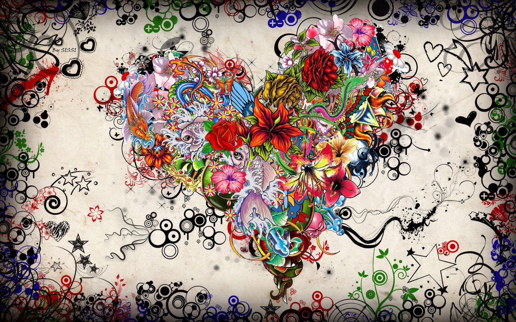Обои цветы, звезды, сердце, эмоции, красочно, flowers, stars, heart, emotions, colorful разрешение 1920x1200 Загрузить