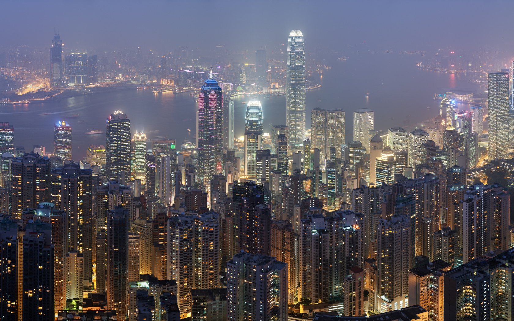 Обои пейзаж, небоскребы, гонконг, landscape, skyscrapers, hong kong разрешение 4250x1844 Загрузить