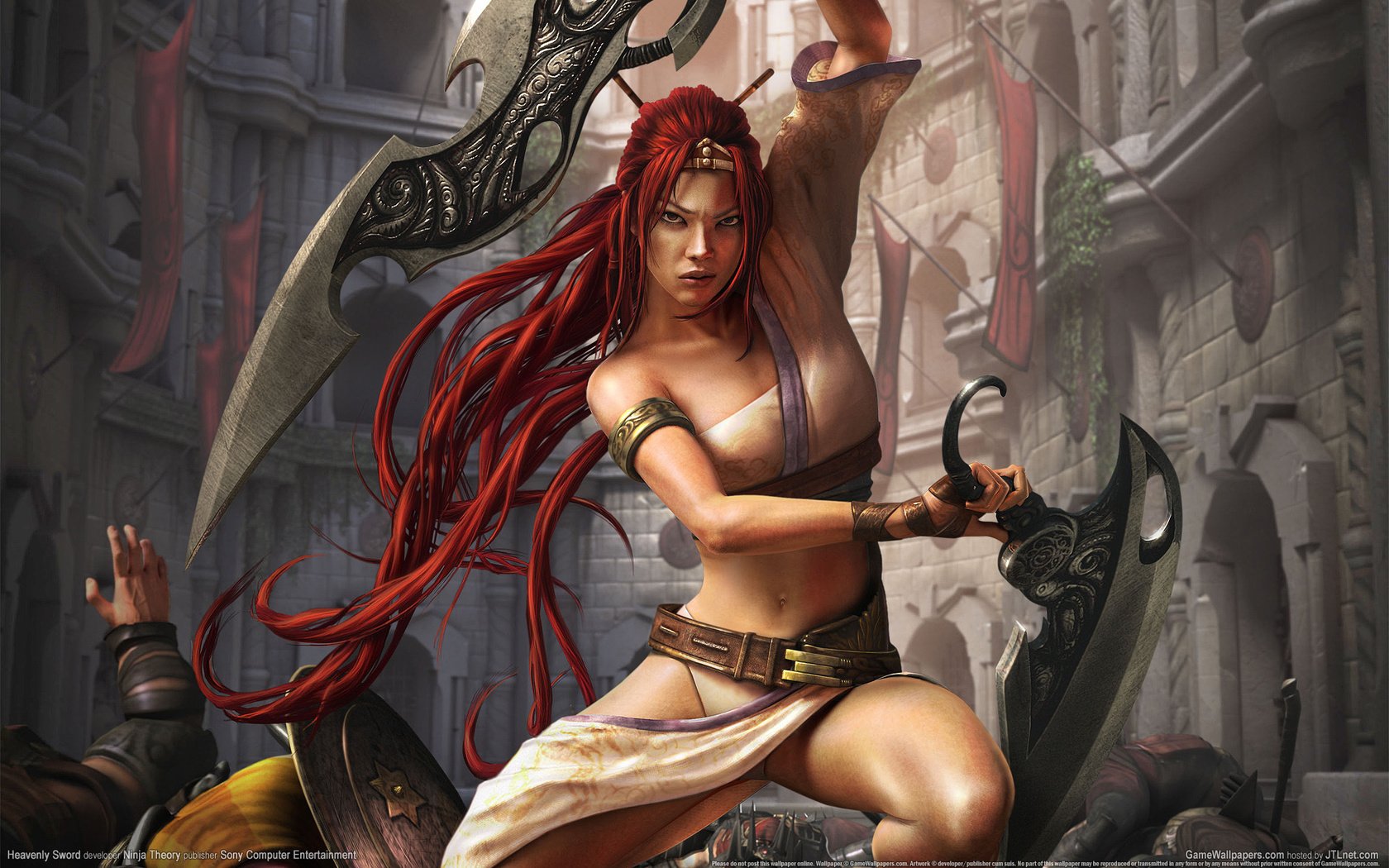 Обои девушка, воин, город, небесный меч, girl, warrior, the city, heavenly sword разрешение 1920x1200 Загрузить