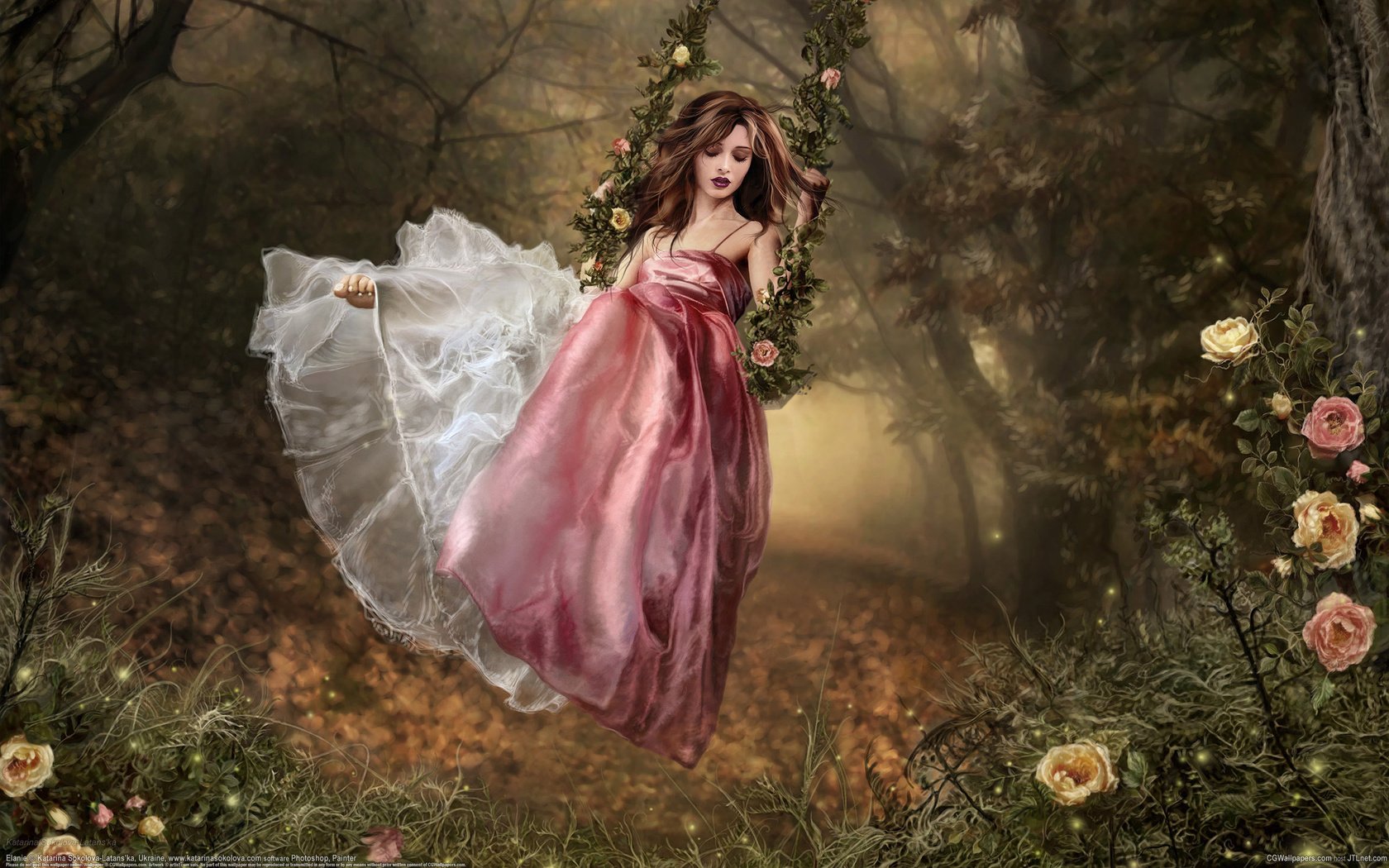 Обои лес, девушка, платье, качели, forest, girl, dress, swing разрешение 2560x1600 Загрузить