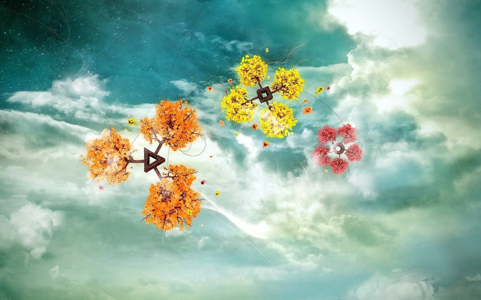 Обои небо, цветы, облака, фантазии, the sky, flowers, clouds, fantasy разрешение 1920x1200 Загрузить